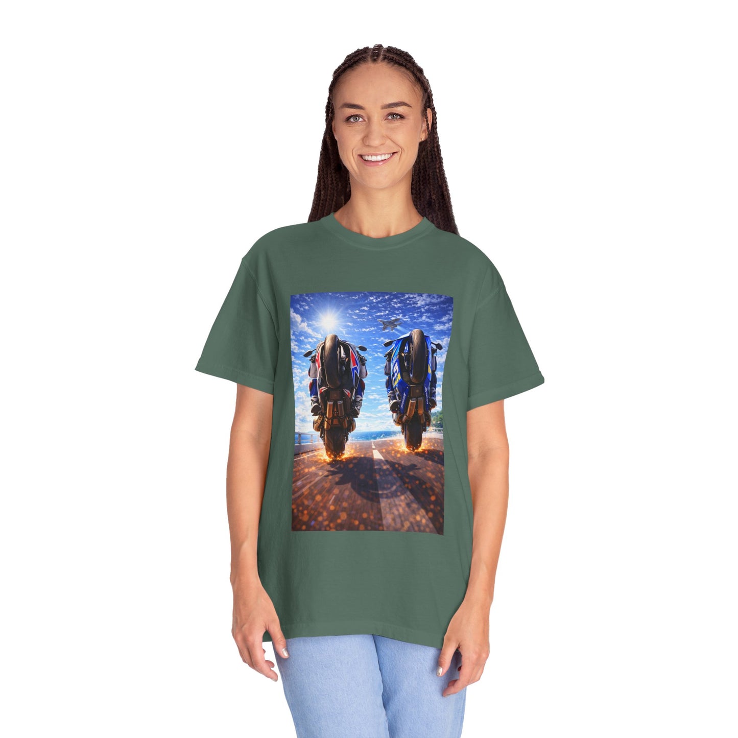 Motorcycle Sunset T-Shirt — Two Bikes Riding Into the Horizon