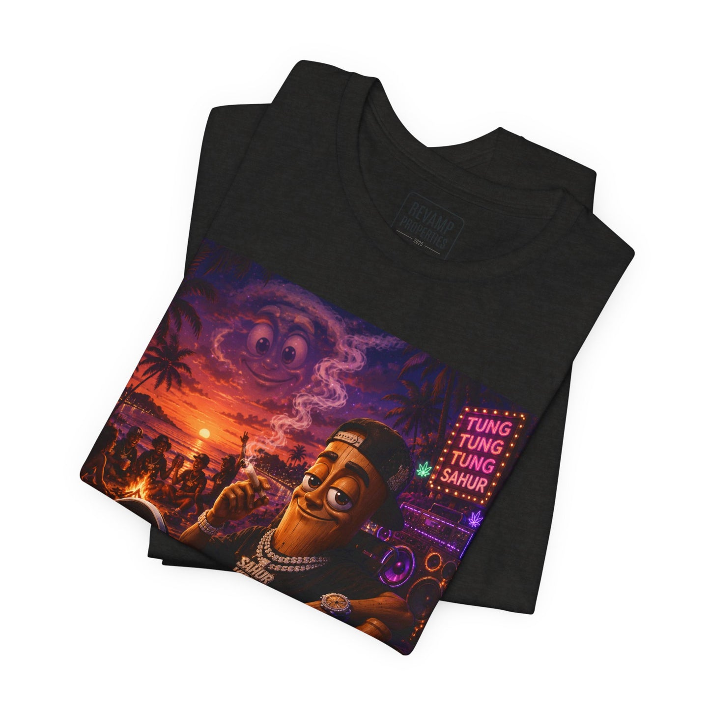 Tung Tung Tung Sahur Laid-Back Nightlife Graphic Tee — "Things Take Time" Urban Cartoon Design