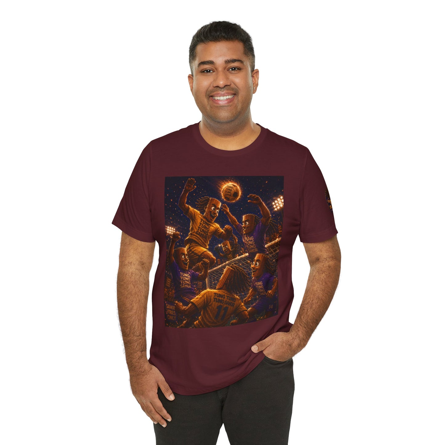 Tung Tung Tung Sahur Header Goal Soccer Action Graphic Tee — Team Court Night Design
