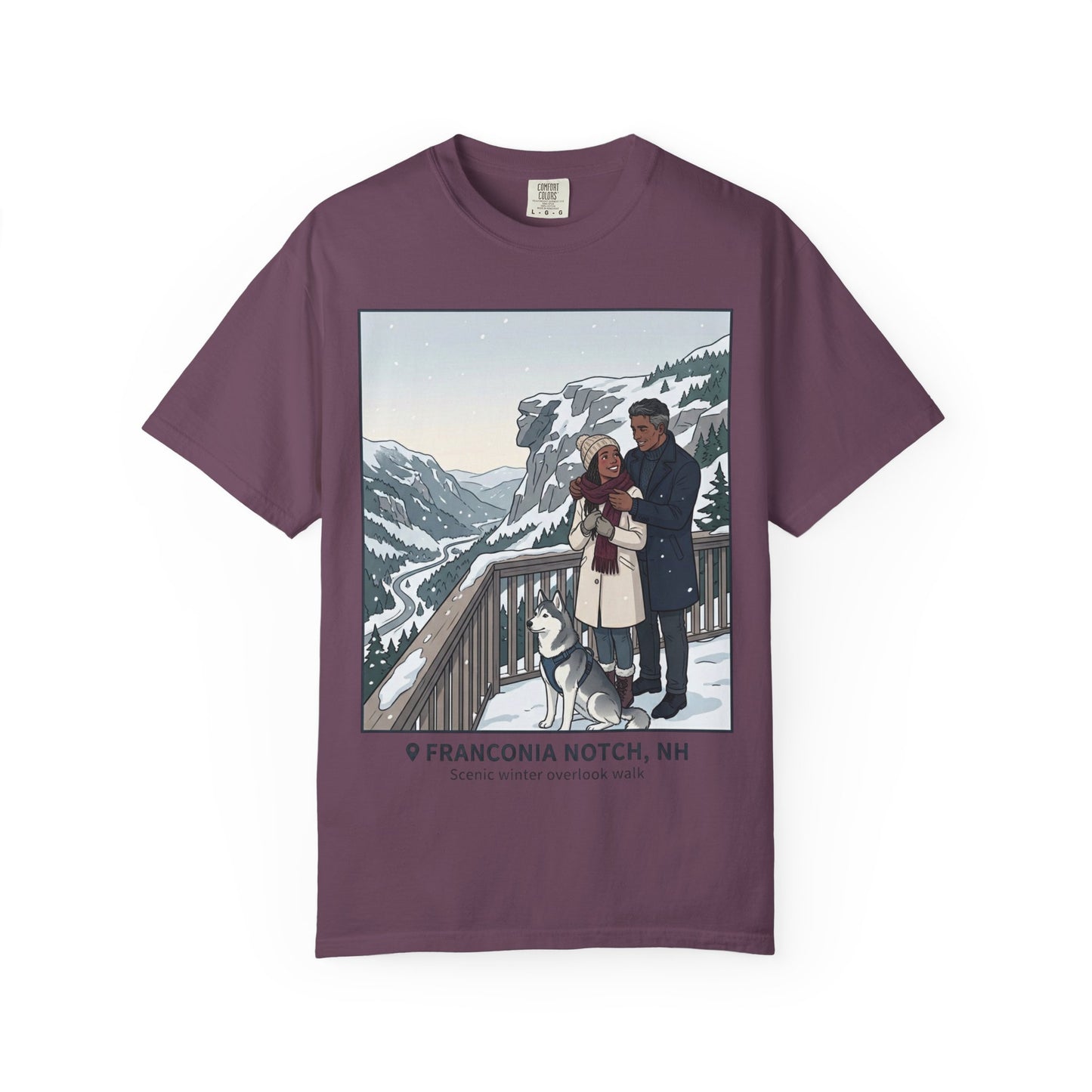 Franconia Notch NH Winter View T-Shirt — Scenic Couple & Husky Travel Tee