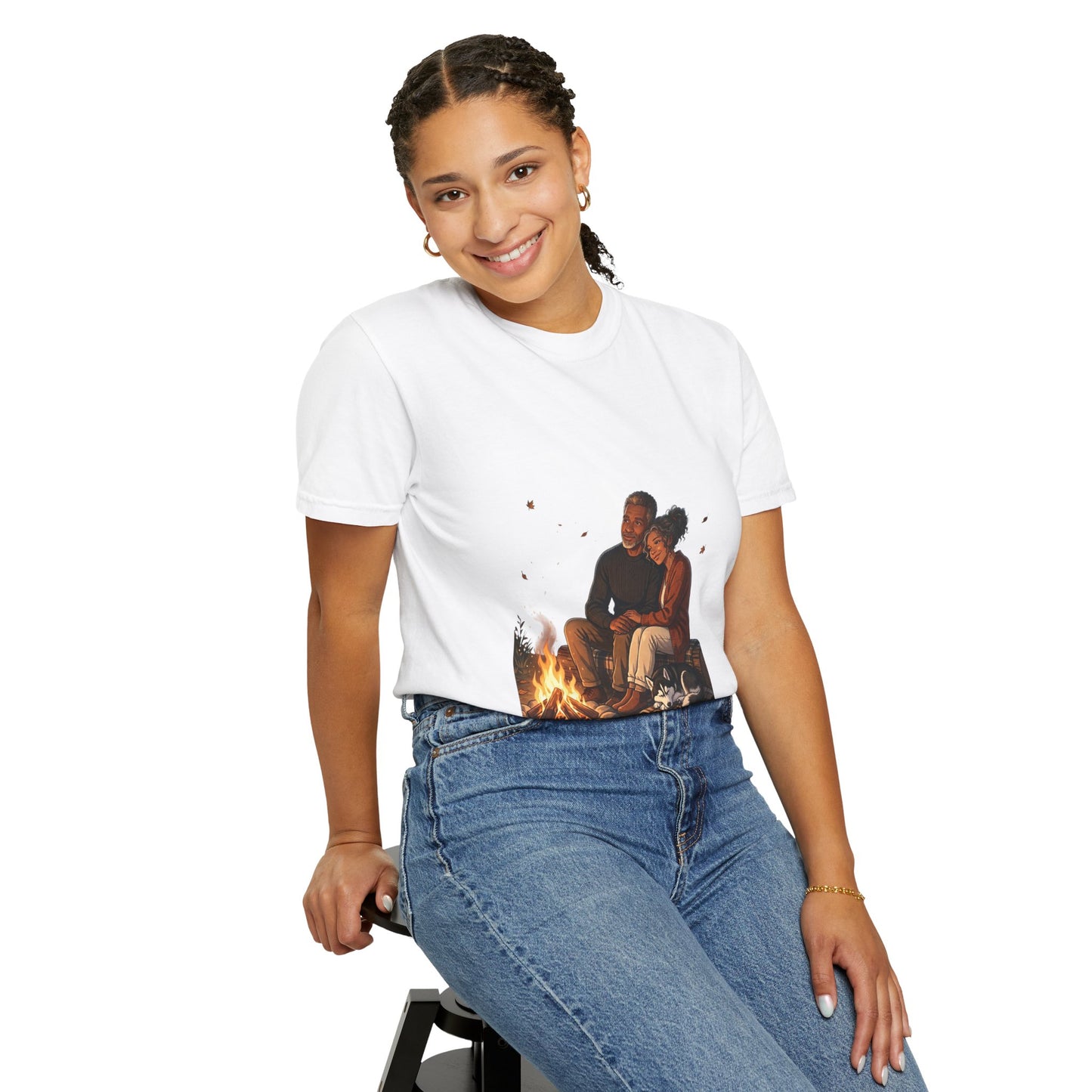 Midnight Firelight T-Shirt — Cozy Couple Campfire Graphic Tee