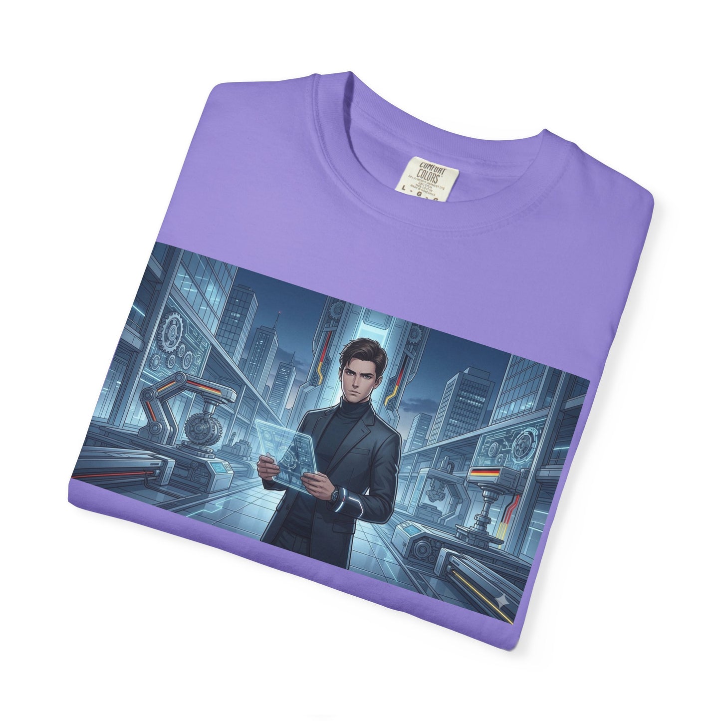 Cyberpunk Detective T-Shirt — Futuristic Noir Cityscape Graphic Tee