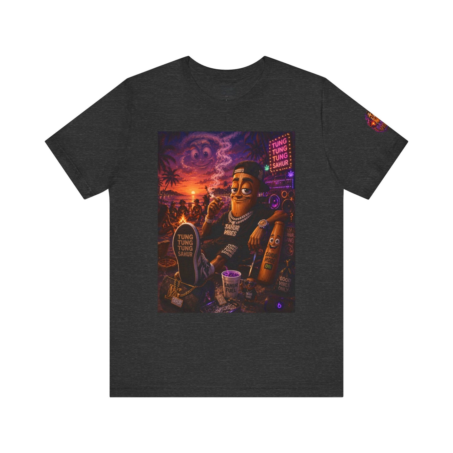 Tung Tung Tung Sahur Laid-Back Nightlife Graphic Tee — "Things Take Time" Urban Cartoon Design