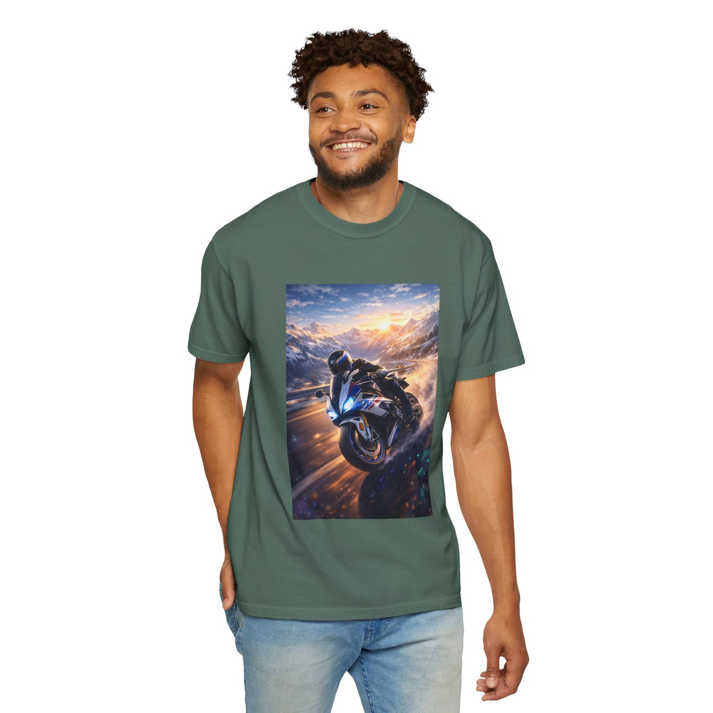 BMW S1000RR ALPINE GHOST RIDE - T‑Shirt — Sportbike Skyline Graphic Tee