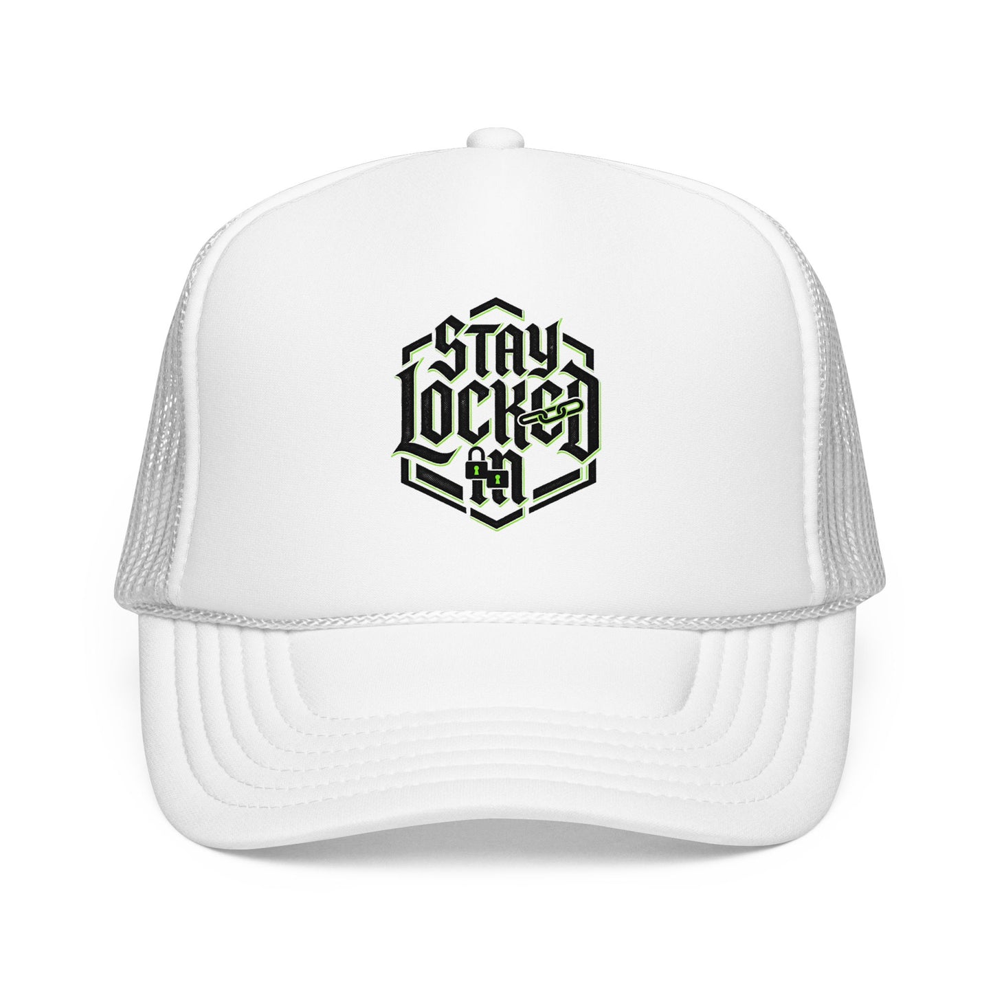 Trucker Hat – Neon 'Stay Lucked In' Embroidered Mesh Cap