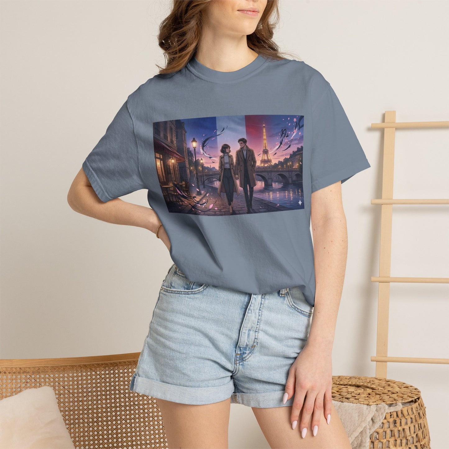 T-Shirt — Romantic City Night Stroll Illustration
