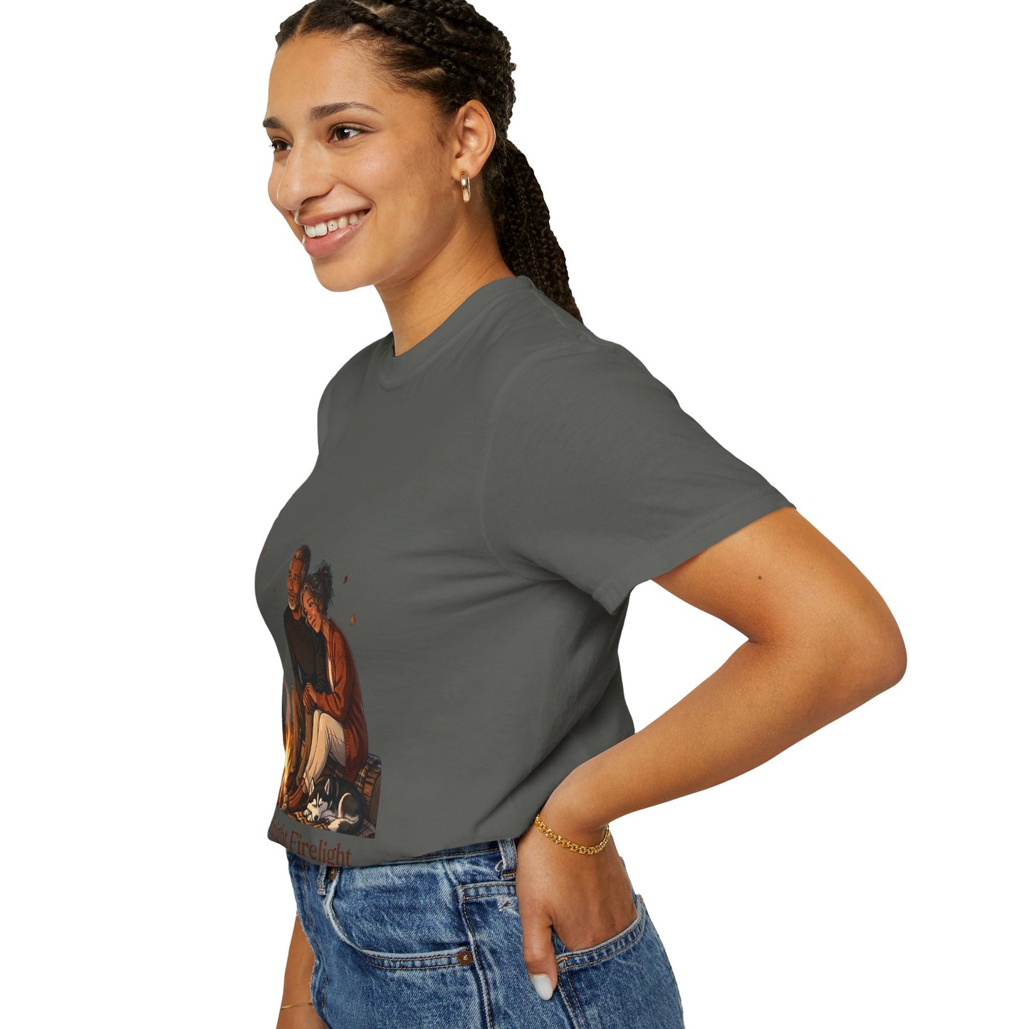 Midnight Firelight T-Shirt — Cozy Couple Campfire Graphic Tee