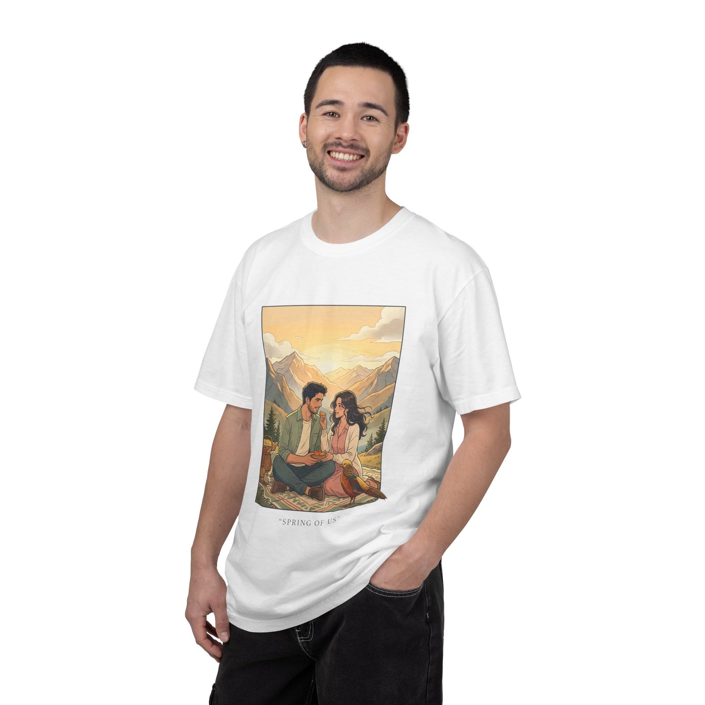 Couples Mountain Picnic T-Shirt — 'Opening Up' Scenic Graphic Tee