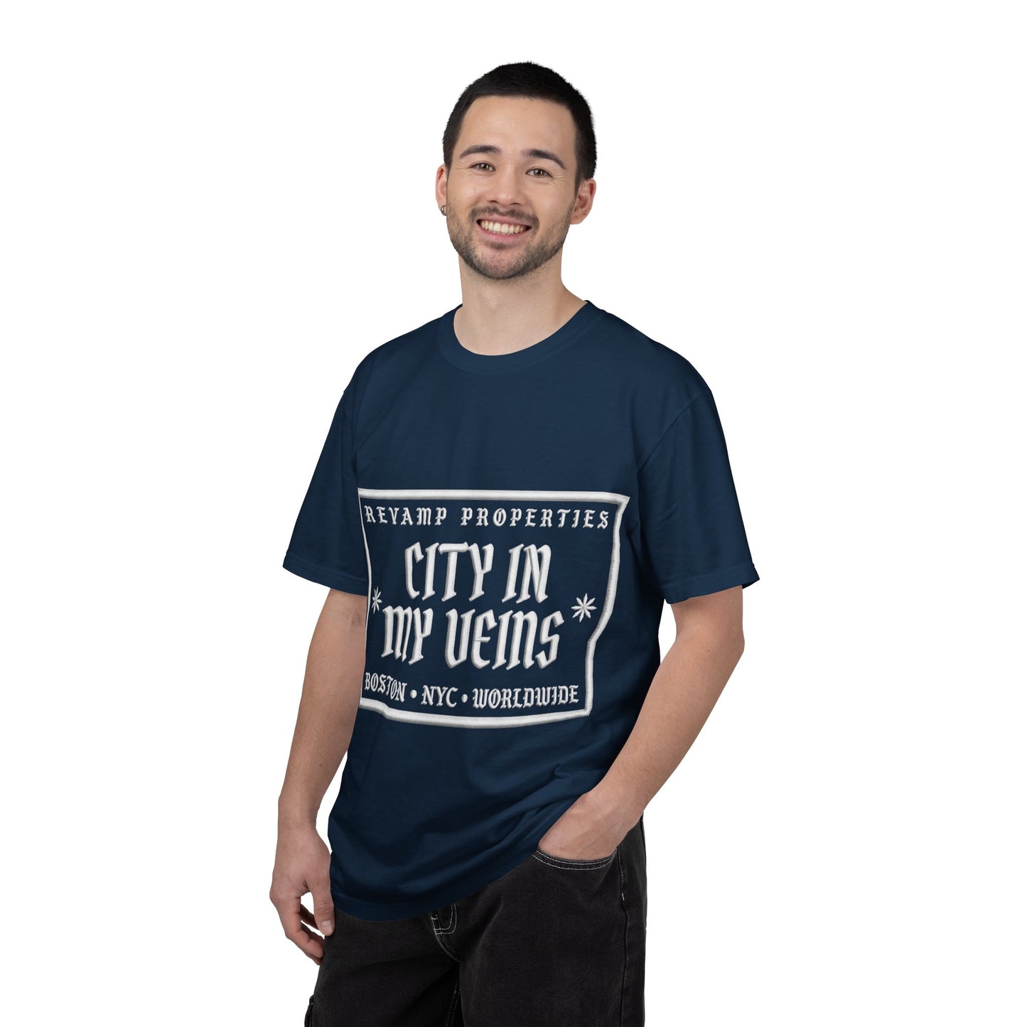 City In My Veins T‑Shirt — Vintage Cityscape Tee (Boston • NYC • Manchester)