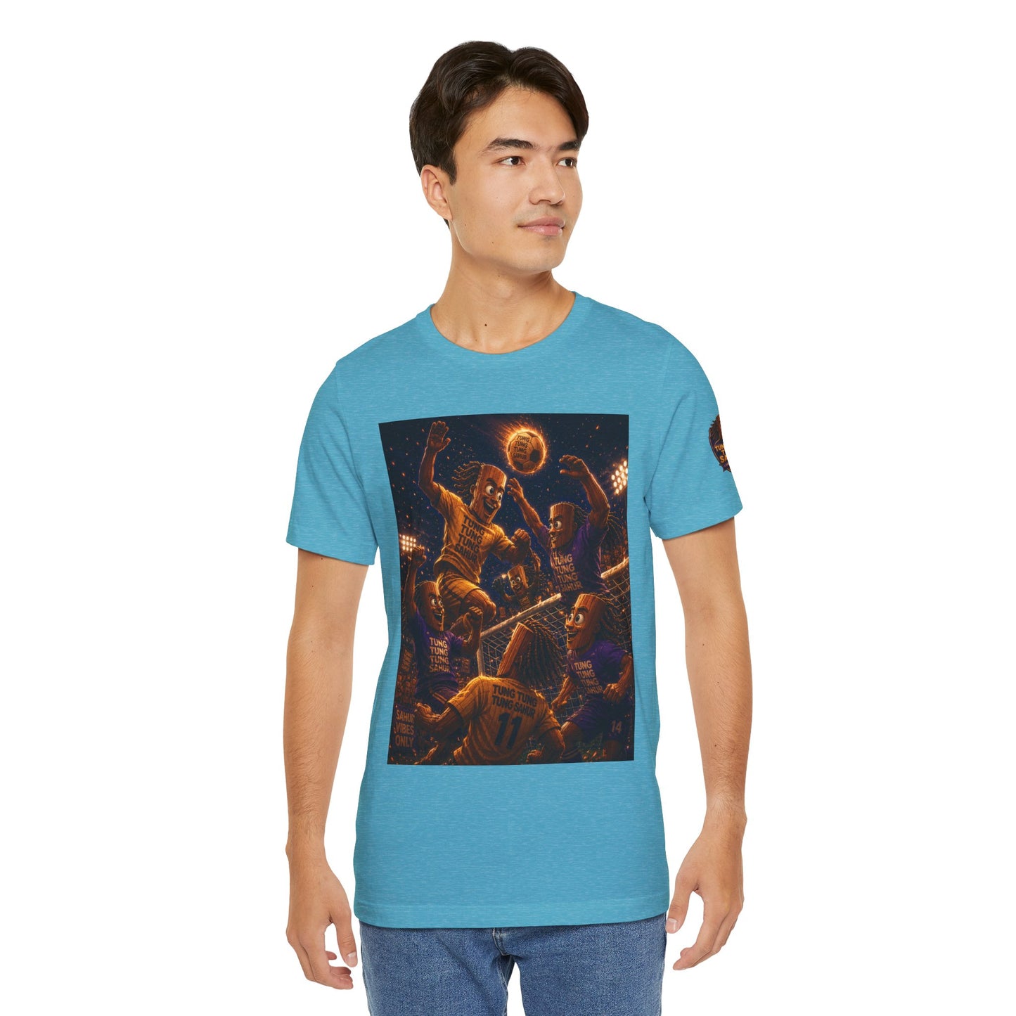 Tung Tung Tung Sahur Header Goal Soccer Action Graphic Tee — Team Court Night Design
