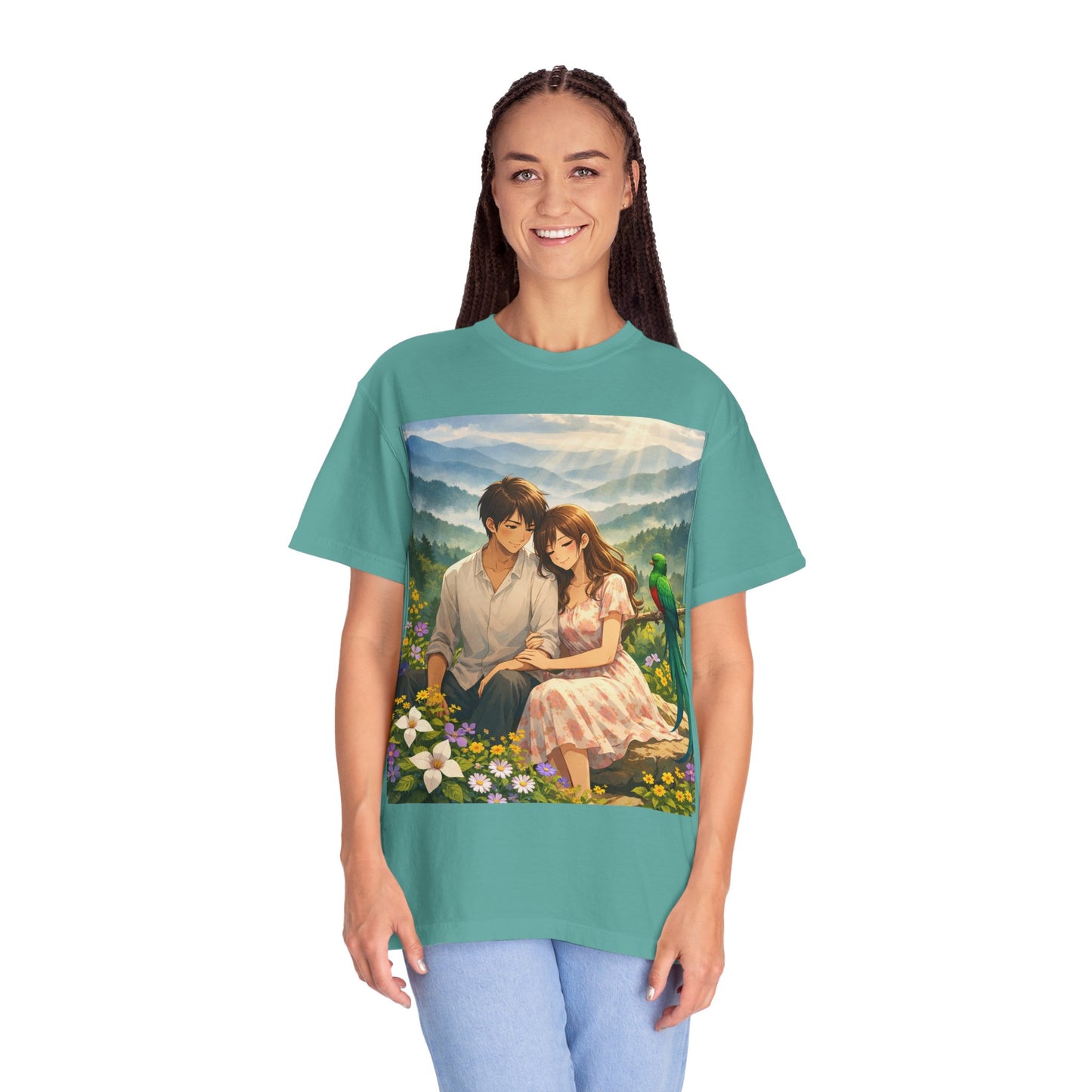 Romantic Anime Couple T-Shirt — Sunset Meadow Illustration