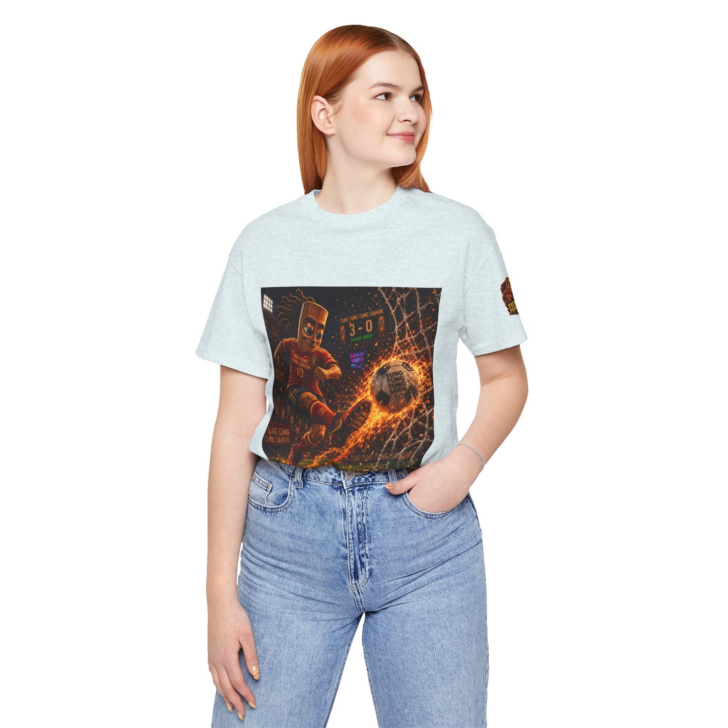 Tung Tung Tung Sahur Soccer Kick Firestorm Graphic Tee — ‘Goal’ Animated Kick Design