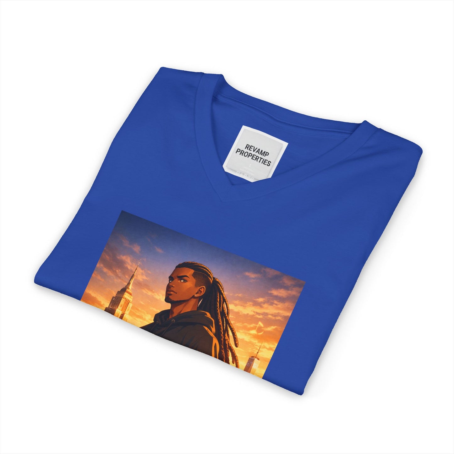 Dreadlocks Sunset Cityscape V-Neck Tee