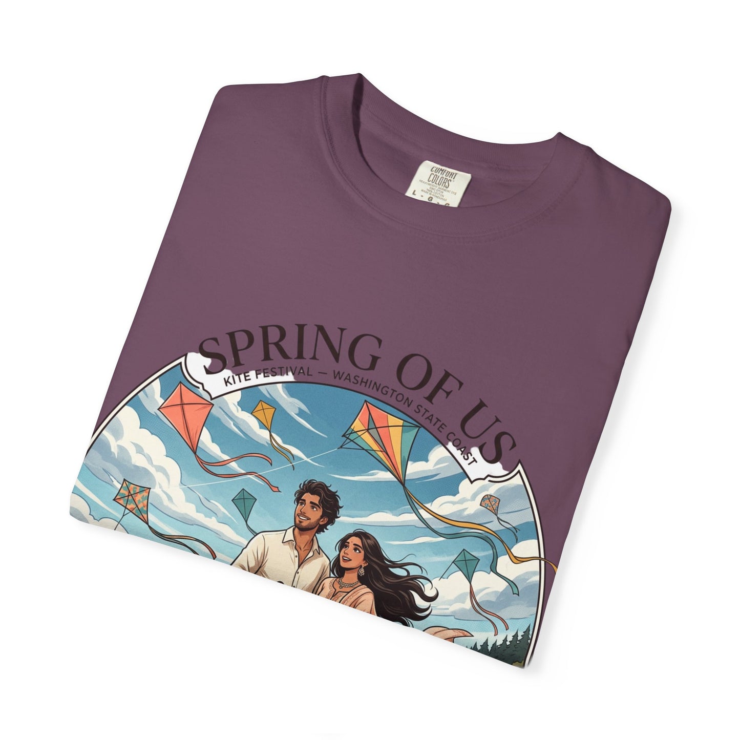 Spring of Us T-Shirt — Romantic Beach Couple Illustration with Dog