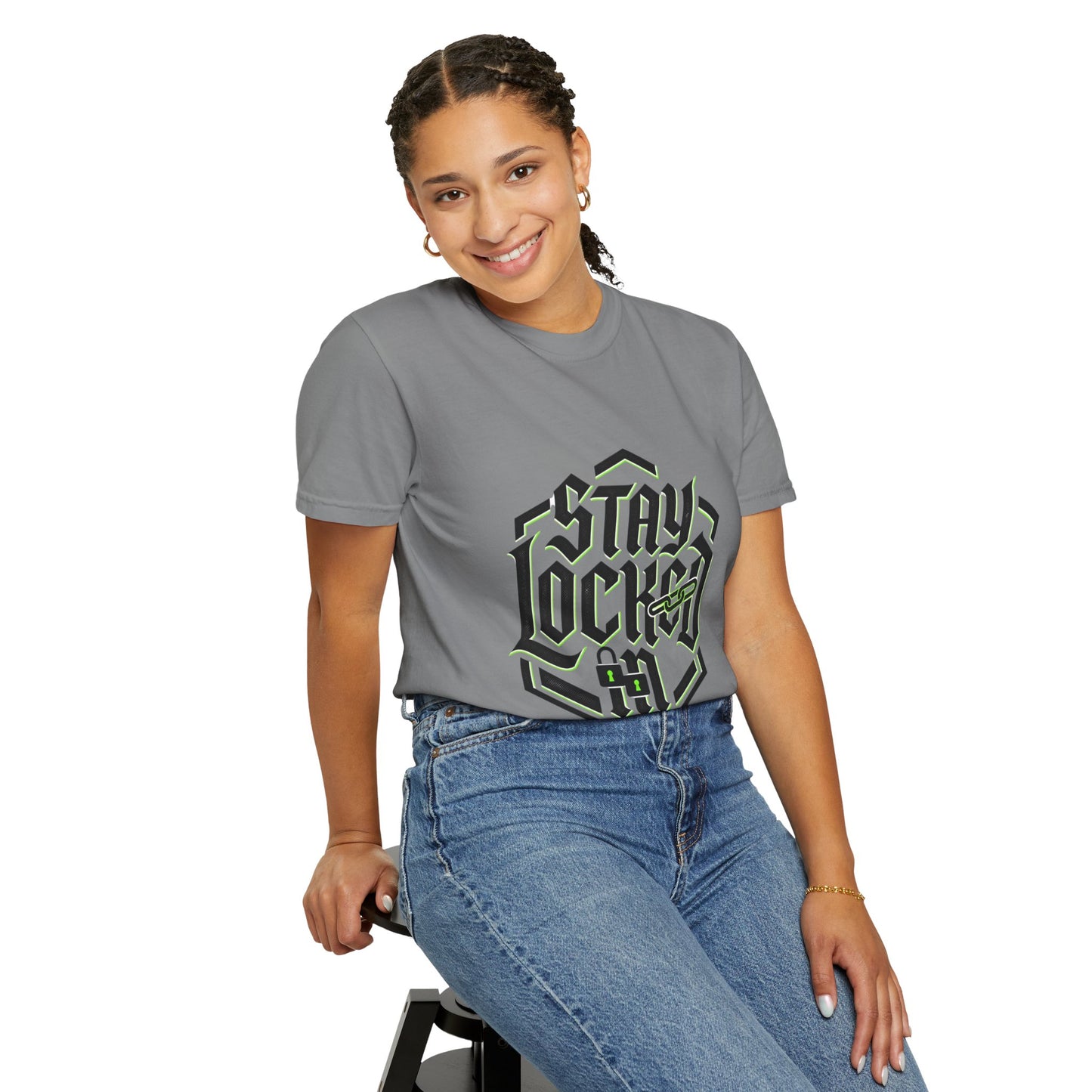 Stay Locked In T-Shirt — Bold Gothic Logo Tee