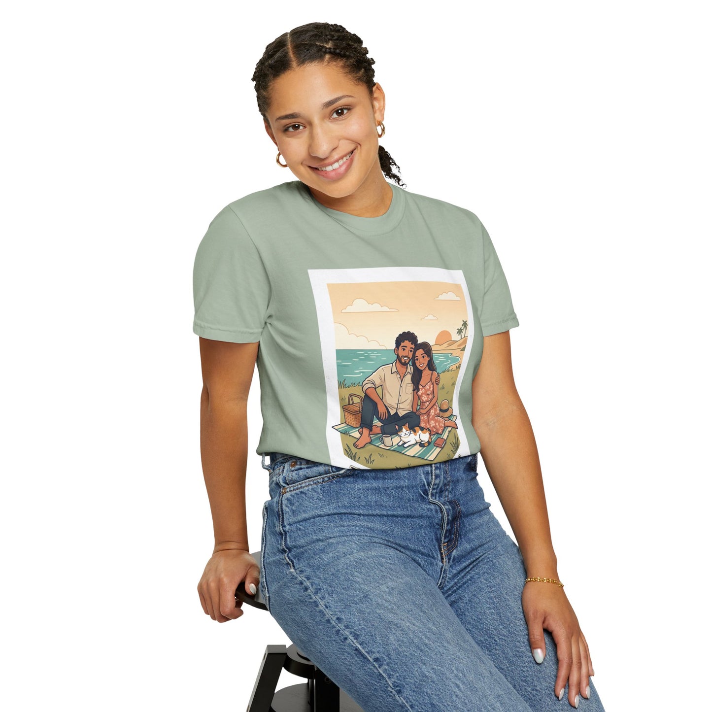 Beach Picnic Couple T‑Shirt — “The best days aren’t planned.” Relaxed Vacation Tee