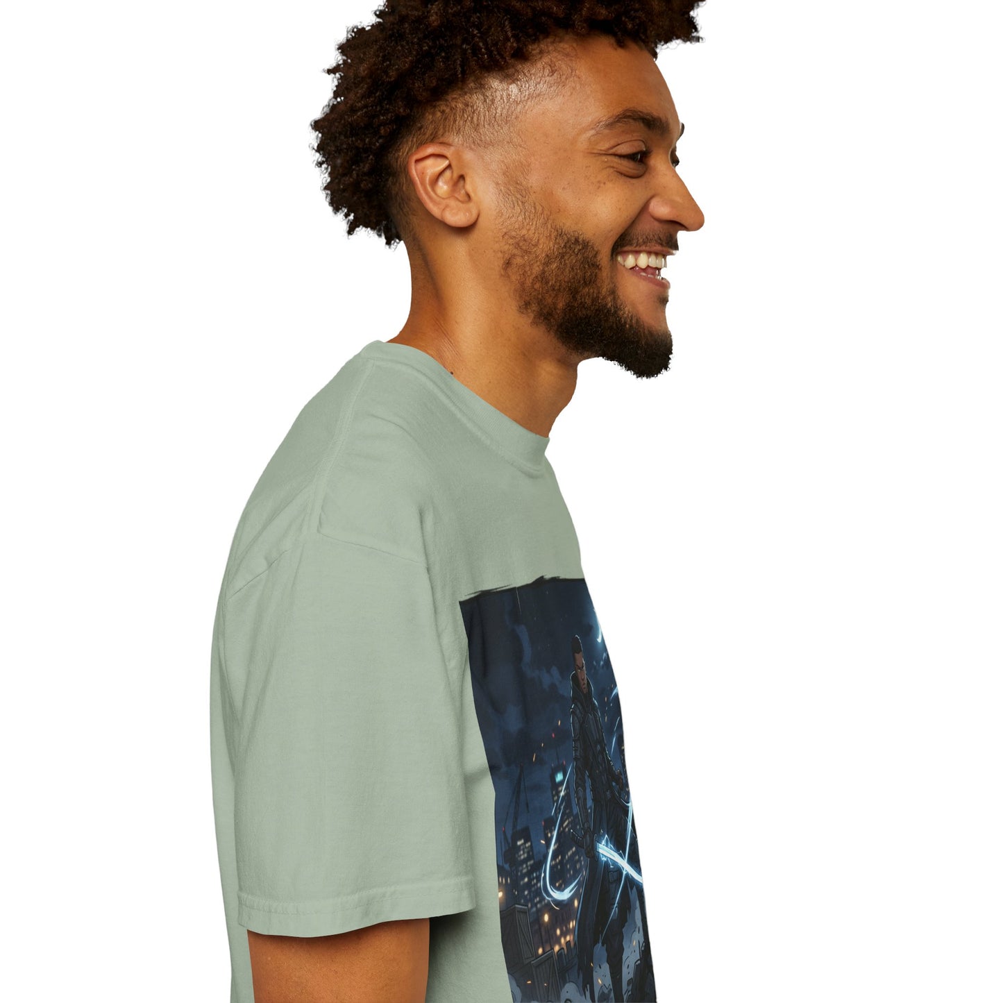 Urban Night Warrior T-Shirt — Neon Samurai Cityscape
