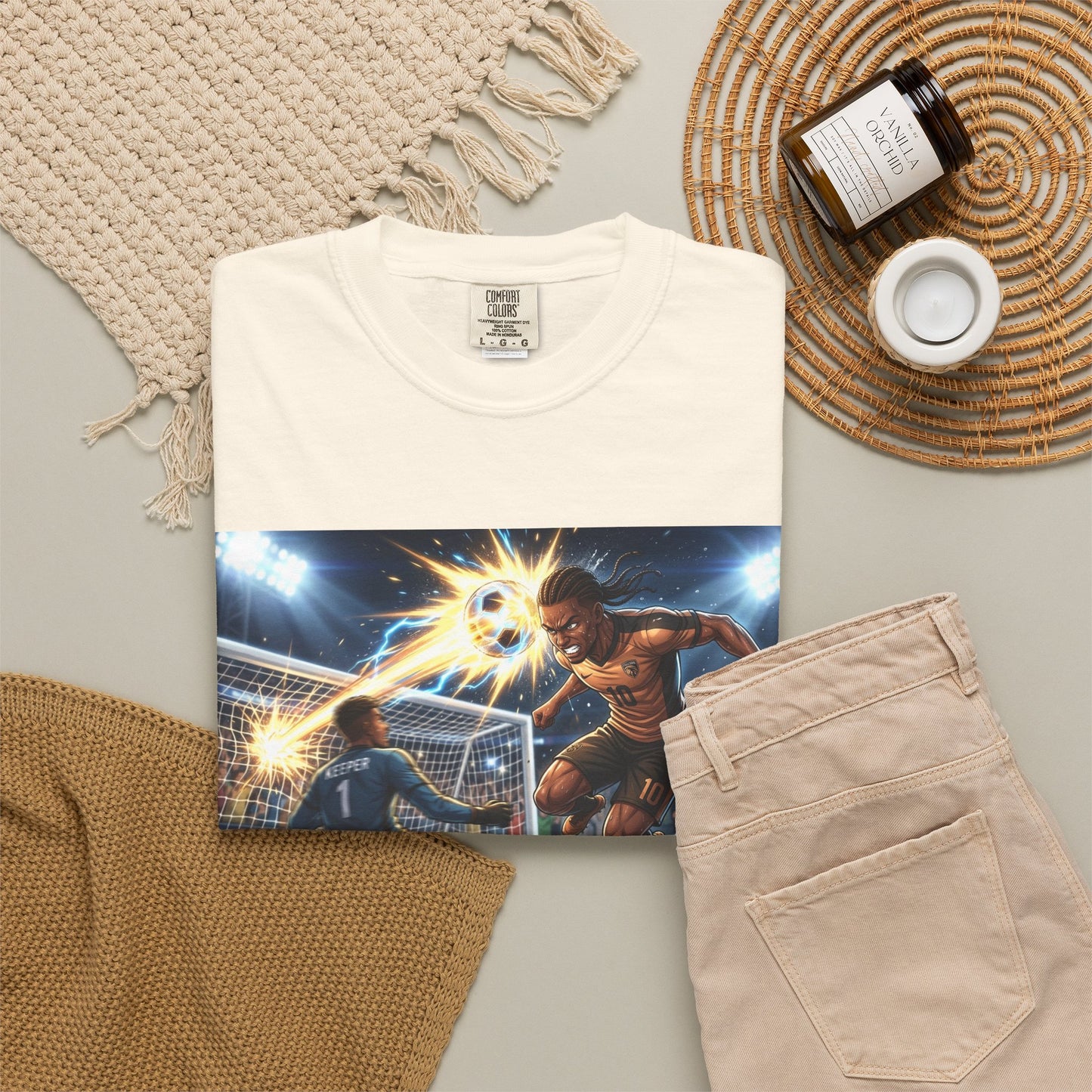 Soccer Goal Celebration T-Shirt — Action Football Scene Graphic Tee