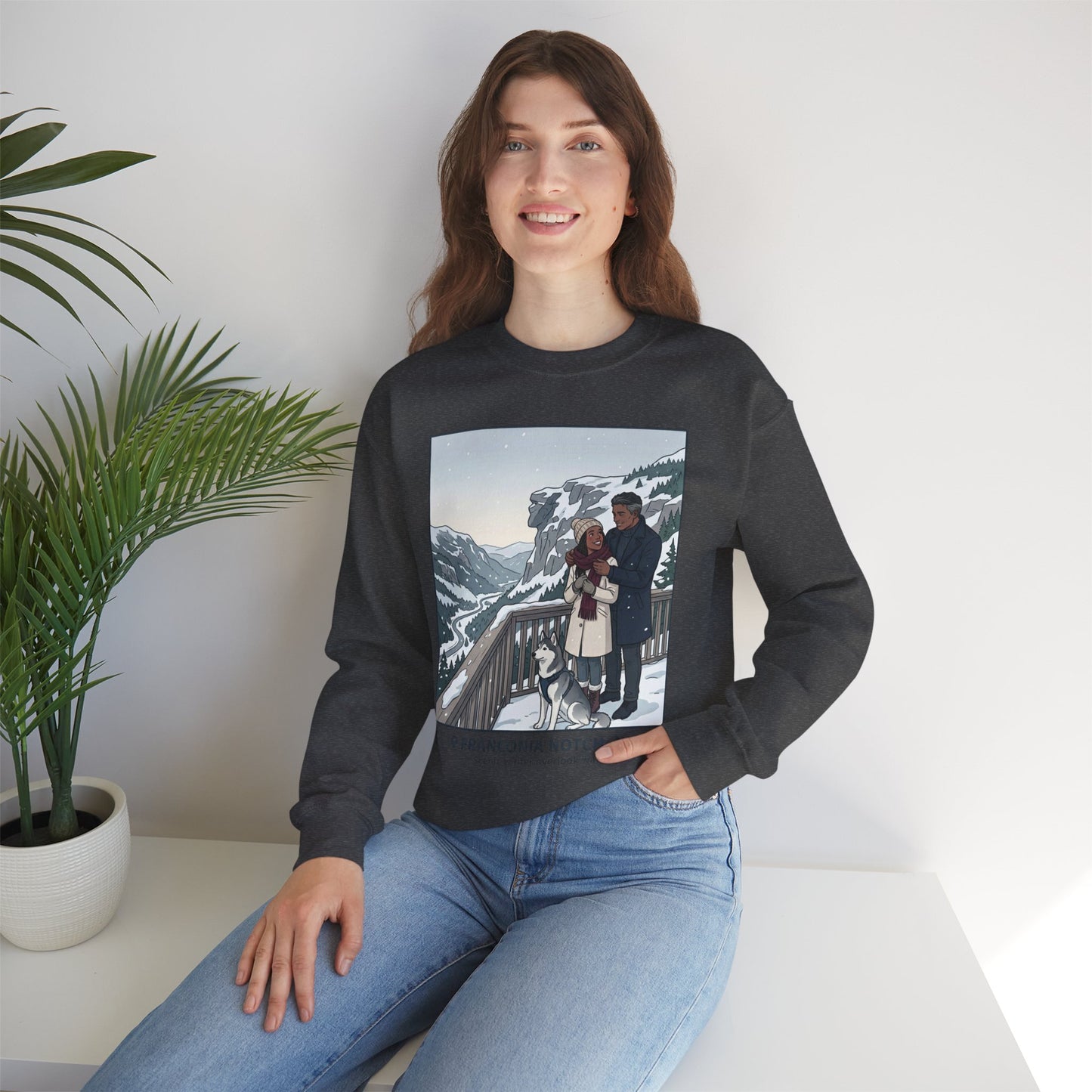 Crewneck Sweatshirt — Franconia Notch Winter Couple Scenic Graphic