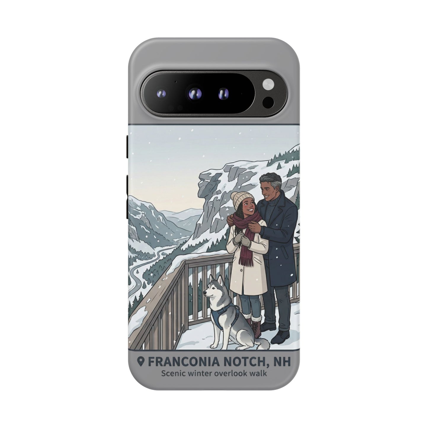 Winter Scenic Phone Case — Franconia Notch NH Couples & Husky Design