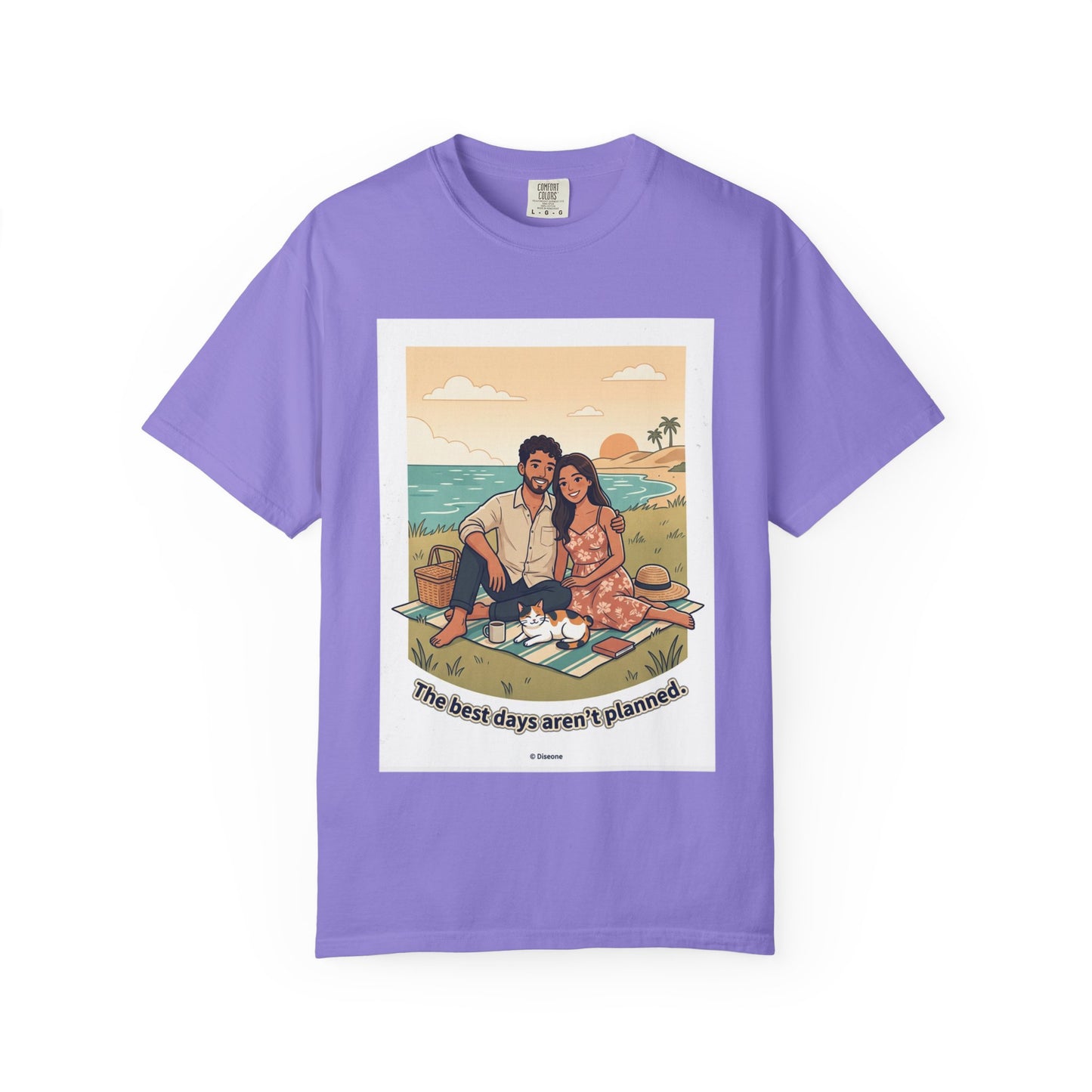 Beach Picnic Couple T‑Shirt — “The best days aren’t planned.” Relaxed Vacation Tee