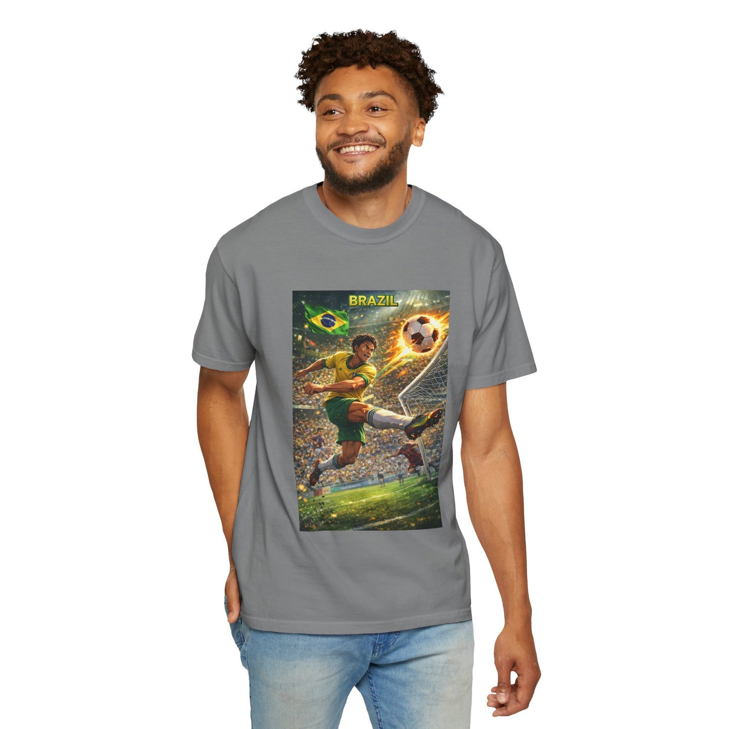 Brazil Soccer T-Shirt – Vintage Player Kick Graphic (Brazil)