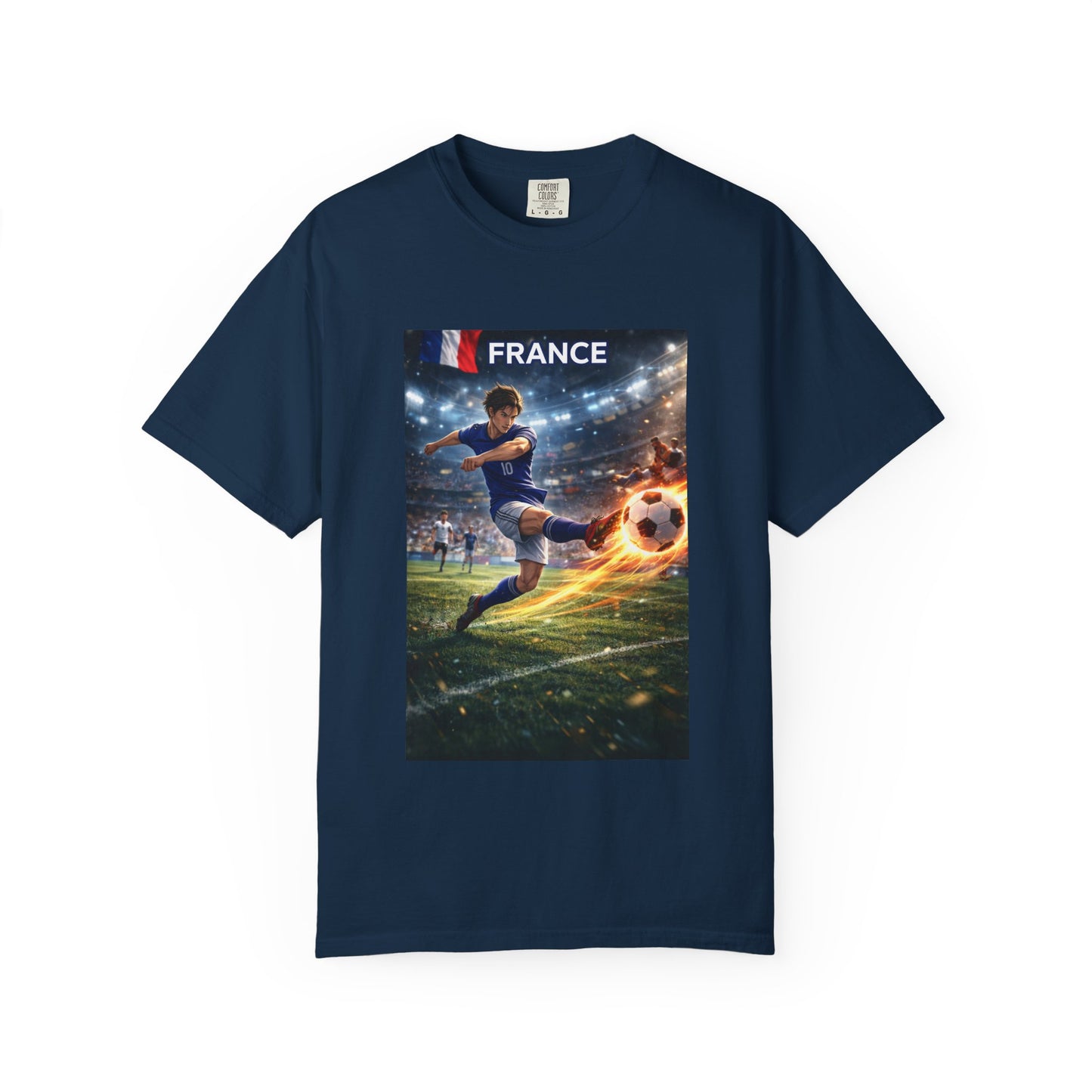 France Soccer Player Graphic T-Shirt — Football Kick Stadium Design