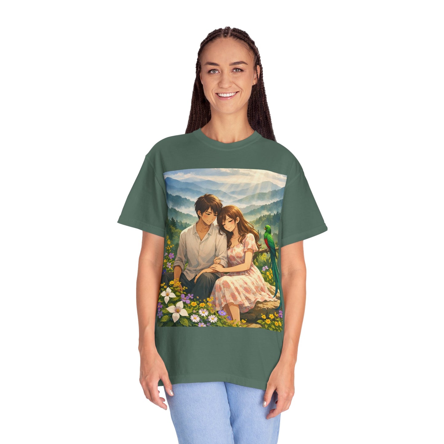 Romantic Anime Couple T-Shirt — Sunset Meadow Illustration