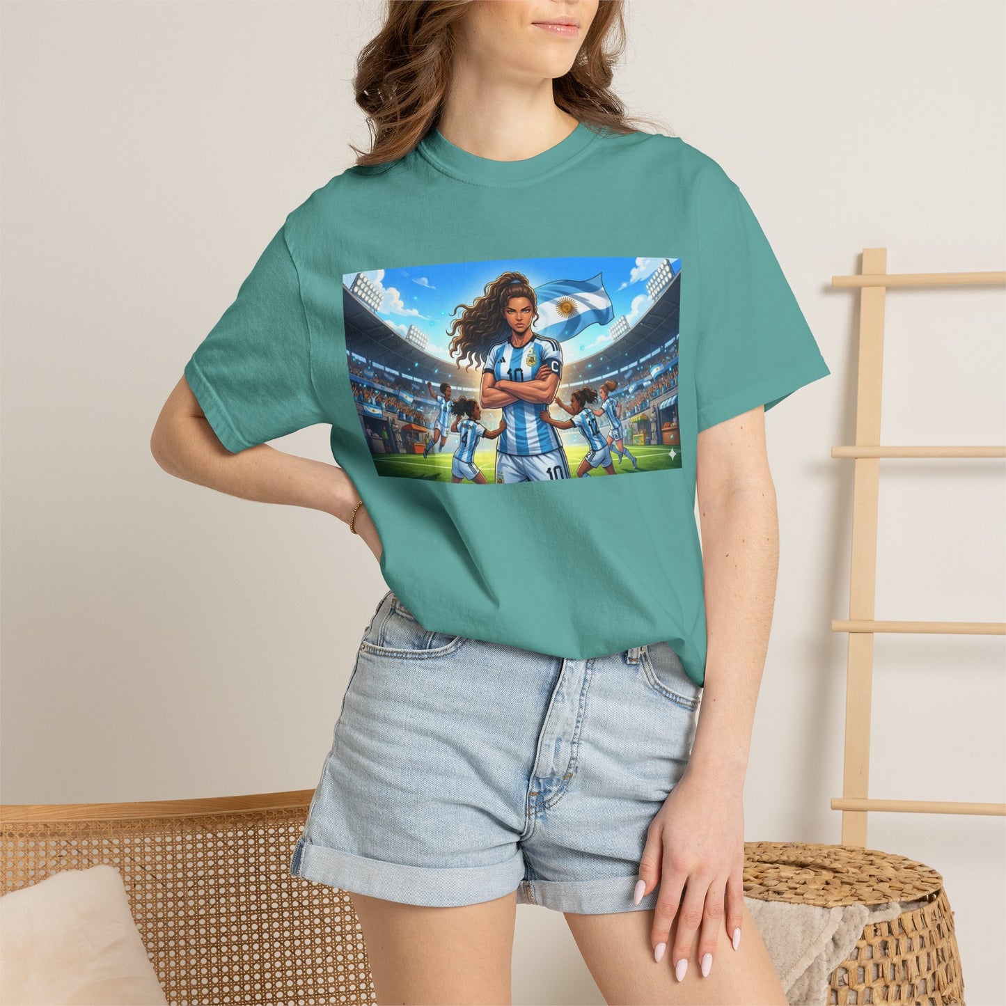 Argentina Soccer Heroine Stadium T-Shirt – Female Soccer Player Graphic Tee