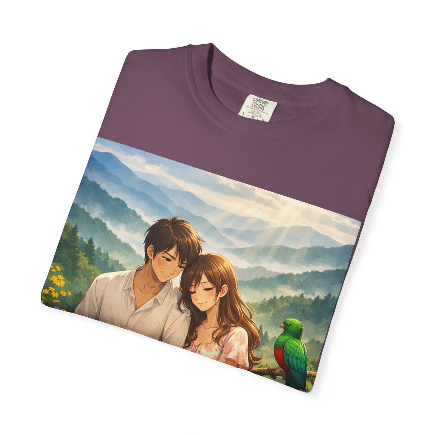 Romantic Anime Couple T-Shirt — Sunset Meadow Illustration