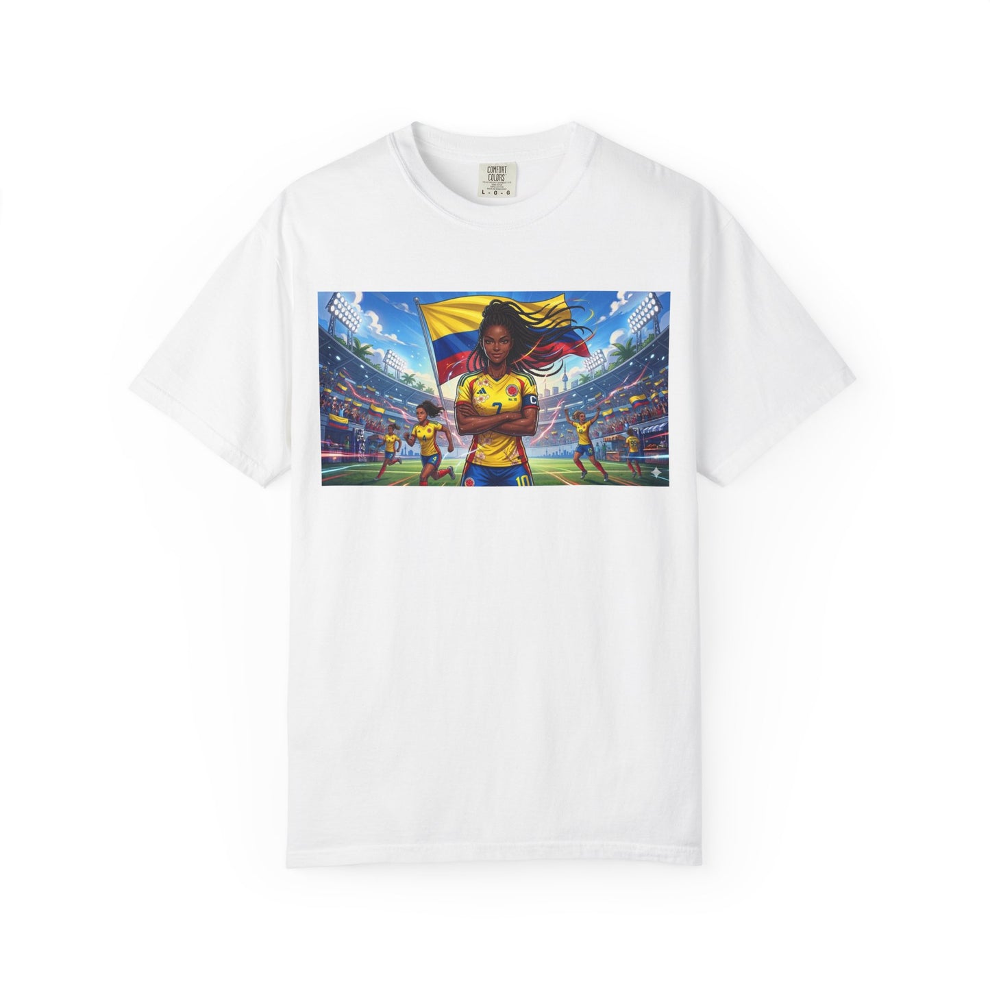 Soccer Champion Graphic T-Shirt — Woman Goalkeeper Stadium Art