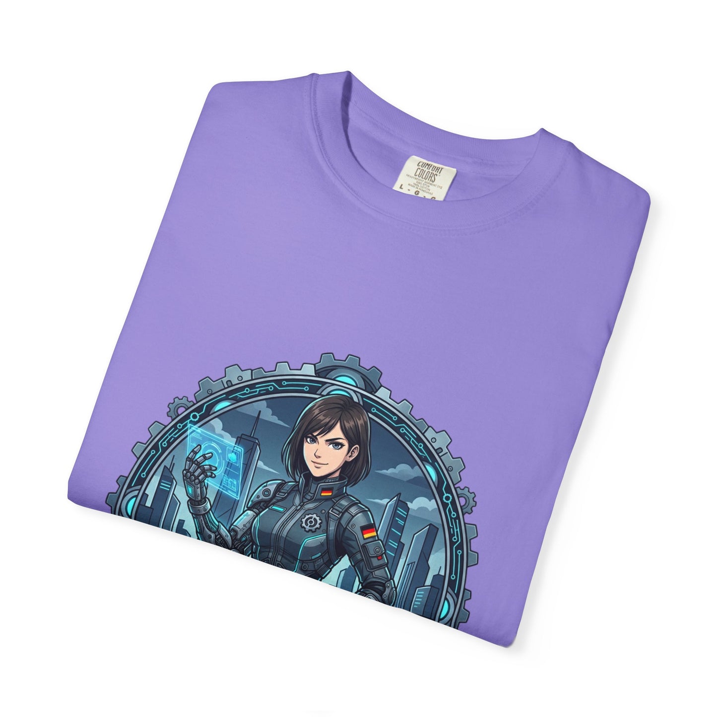 Cyber Ninja Graphic T-Shirt — Futuristic Female Warrior Illustration