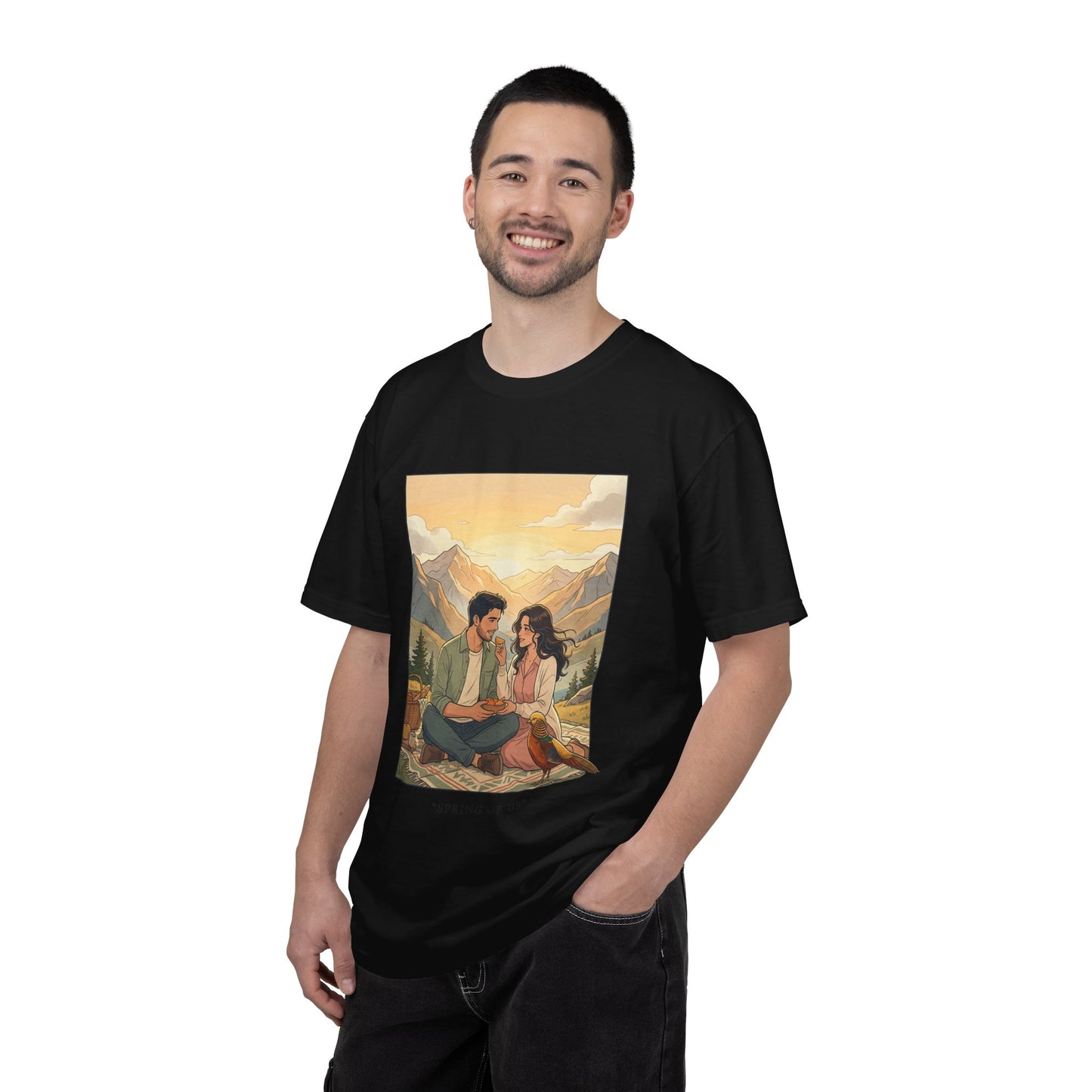Couples Mountain Picnic T-Shirt — 'Opening Up' Scenic Graphic Tee