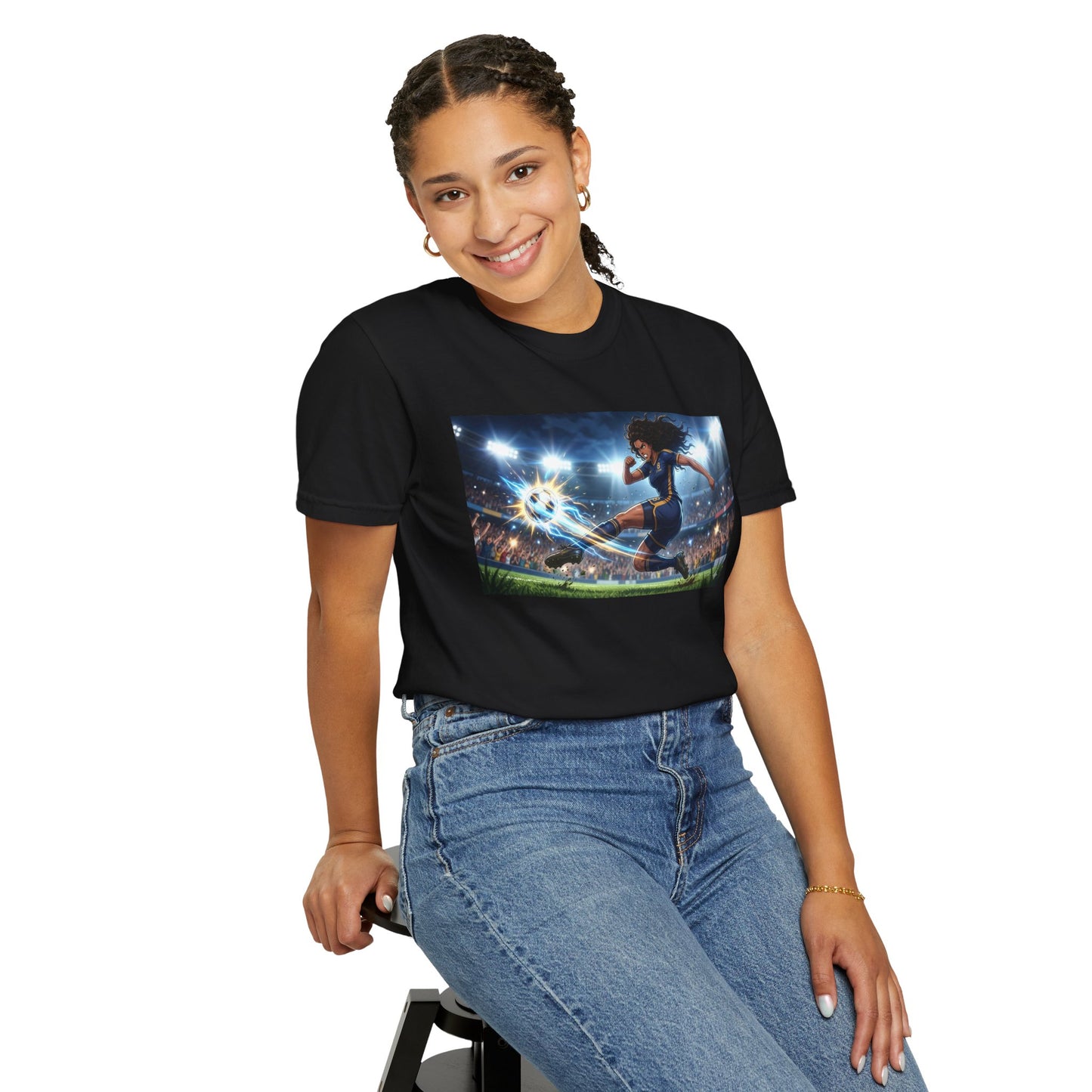 Soccer Kick Graphic T-Shirt — Energetic Stadium Football Design