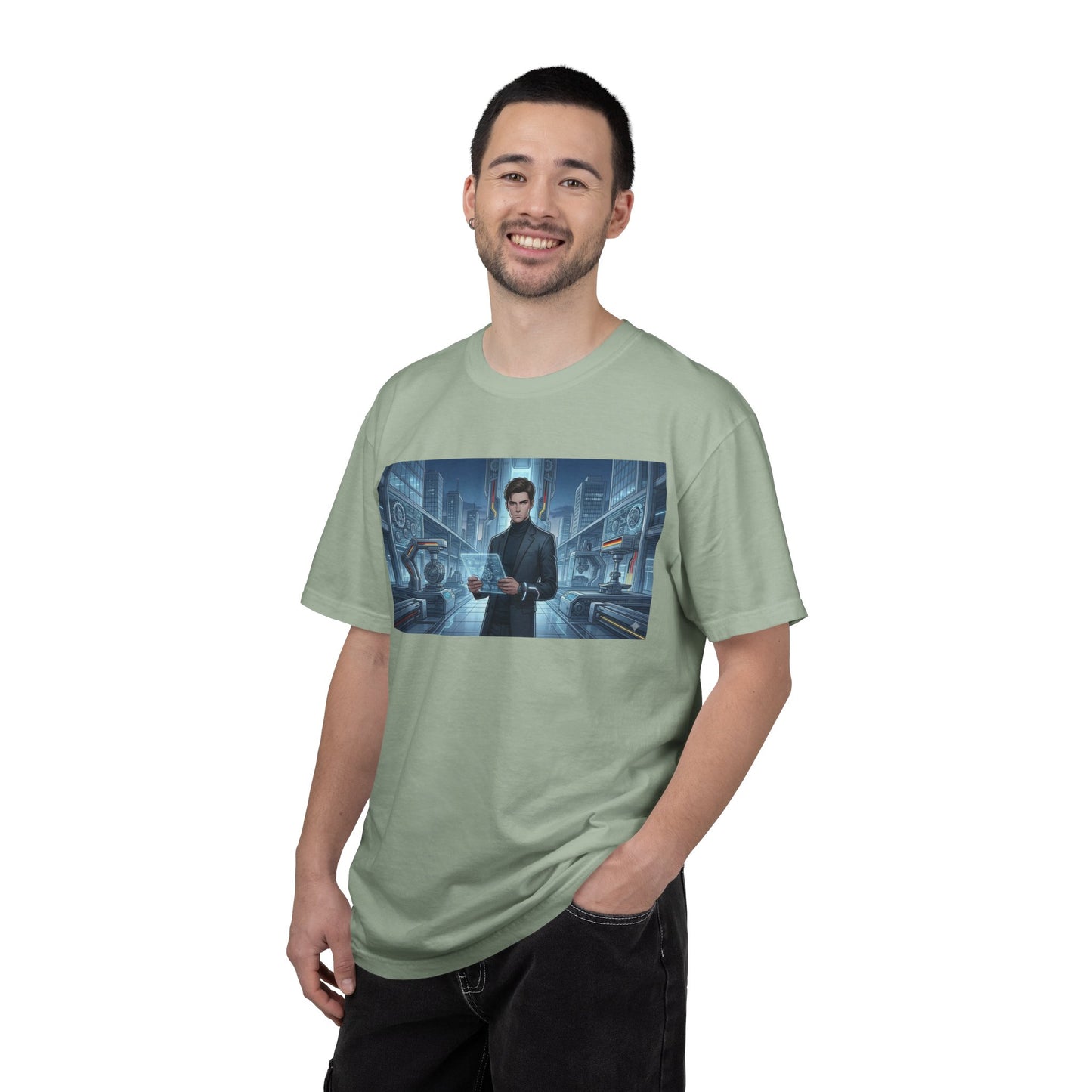 Cyberpunk Detective T-Shirt — Futuristic Noir Cityscape Graphic Tee