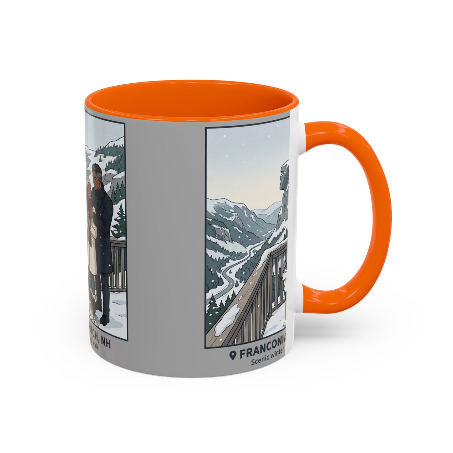 Franconia Notch Scenic Winter Mug — Couples & Dog Snowy Overlook Coffee Cup (11/15oz)