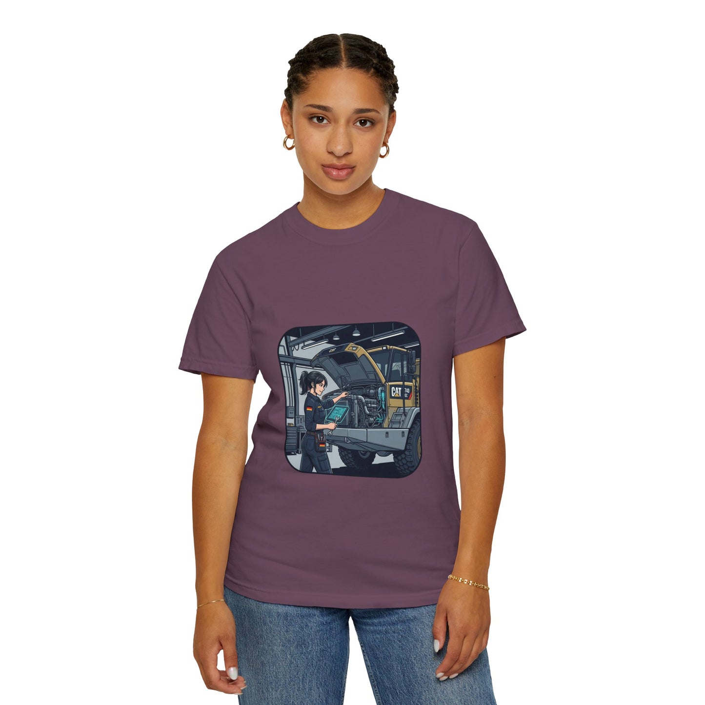 Mechanic Garage Scene T-Shirt — Vintage Truck Repair Illustration