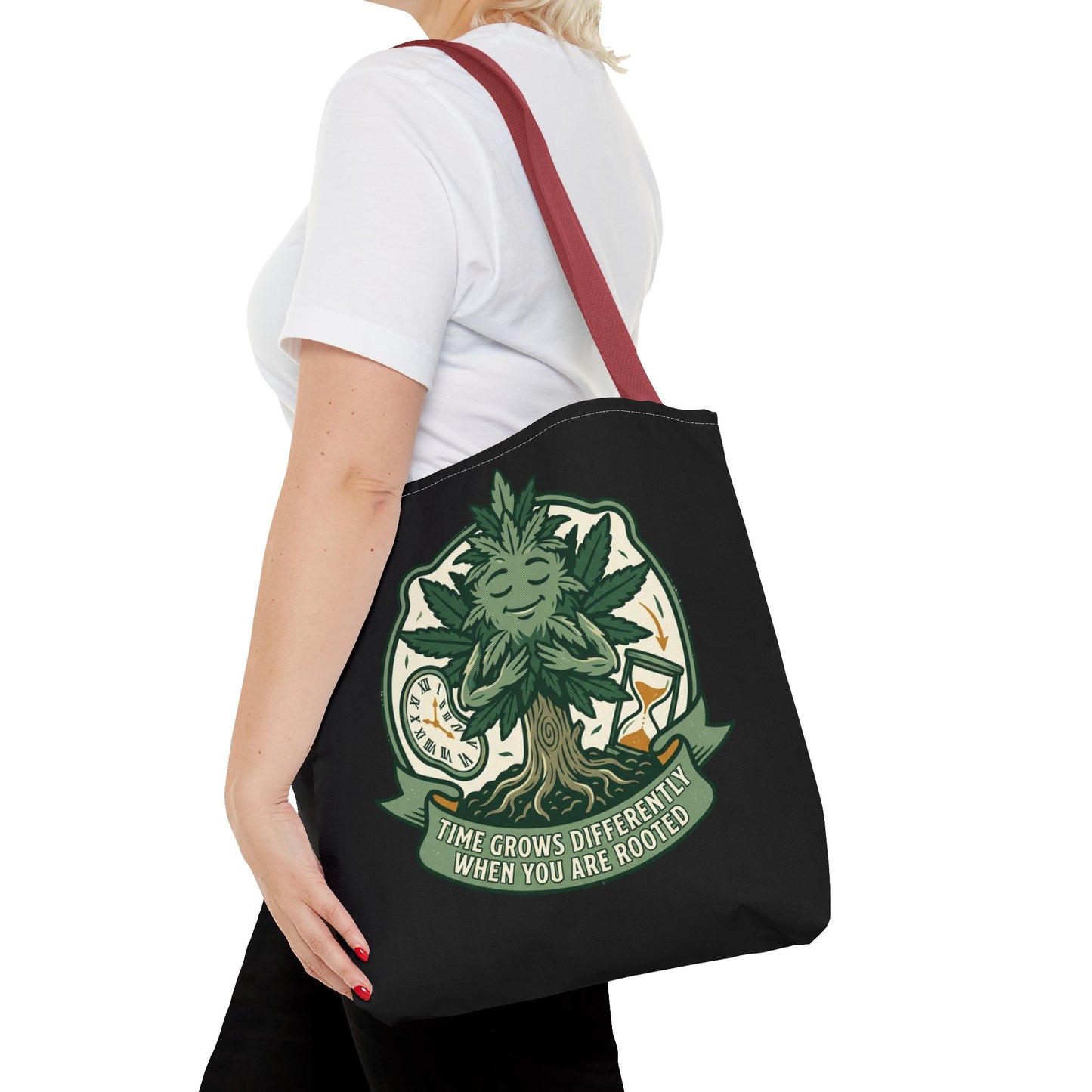 Rooted Tree Spirit Tote Bag — “Time Grows Different When You Are Rooted” Eco Tote