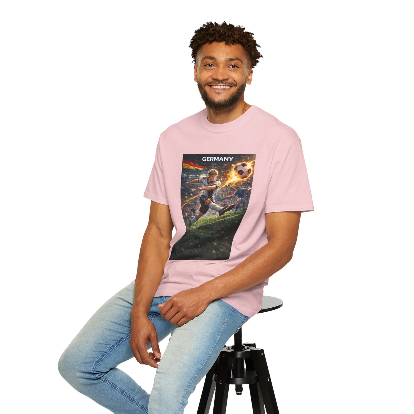 Germany Soccer Player Graphic T-Shirt — Retro Football Stadium Print