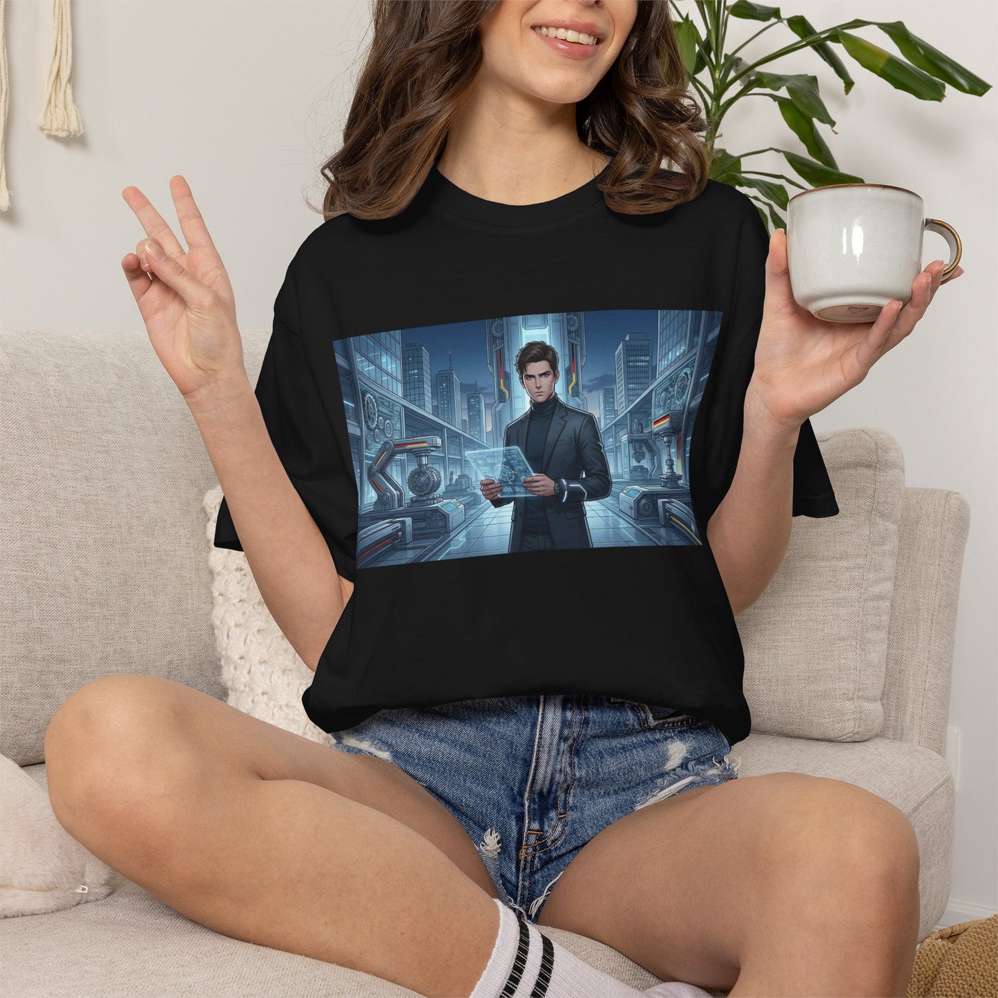 Cyberpunk Detective T-Shirt — Futuristic Noir Cityscape Graphic Tee
