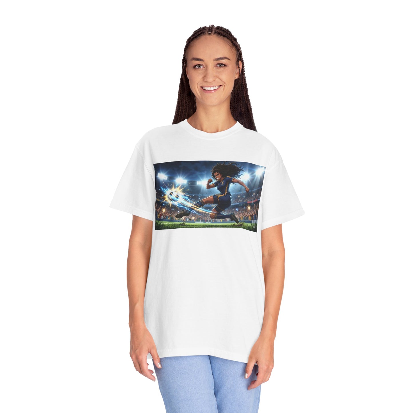 Soccer Kick Graphic T-Shirt — Energetic Stadium Football Design