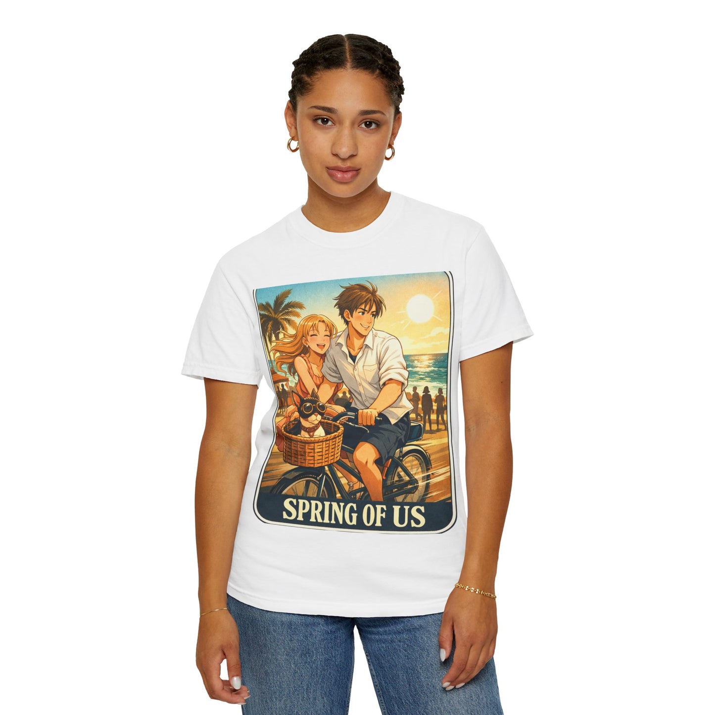Spring of Us T-Shirt — Vintage Beach Couple Bicycle Design