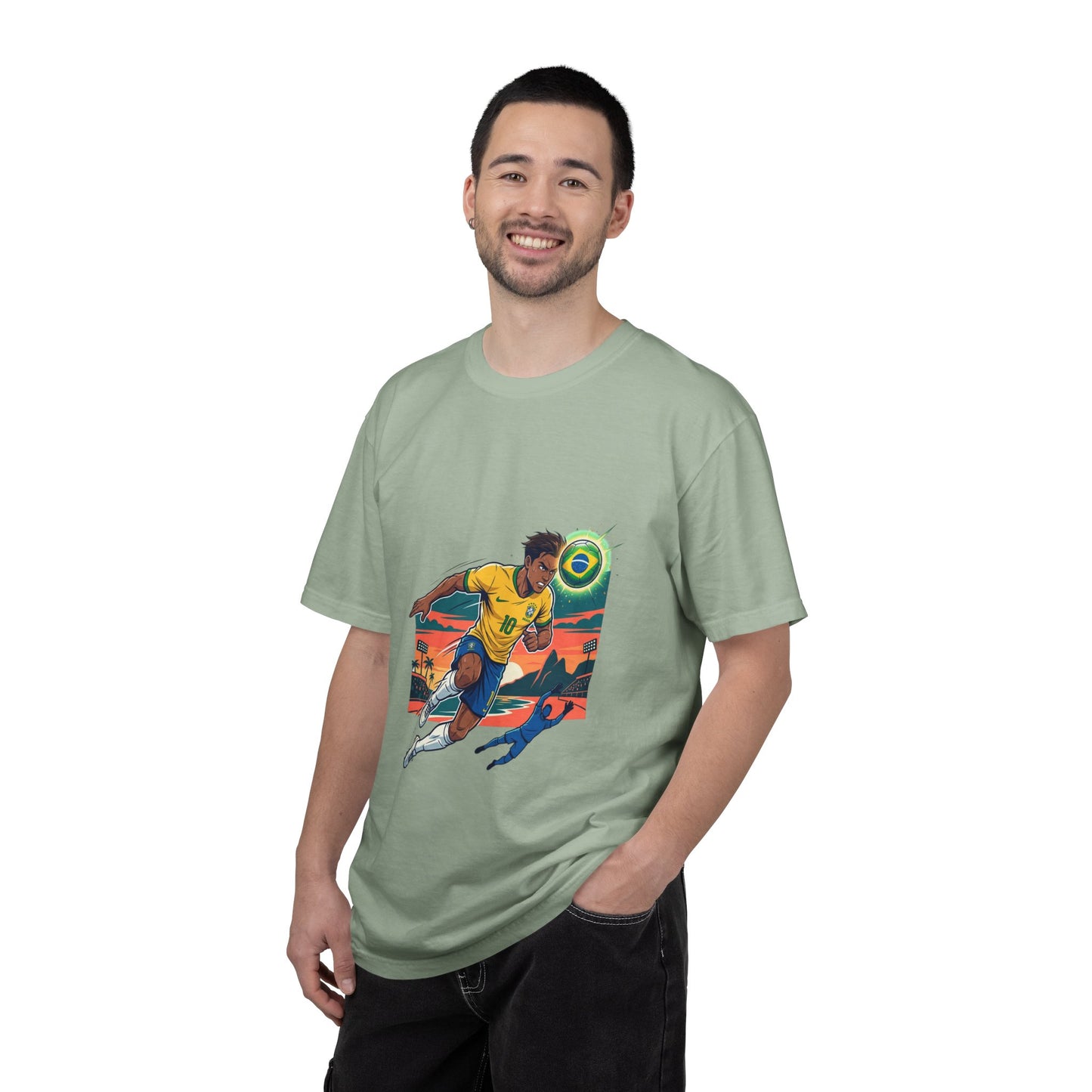 Brazil Soccer Player Graphic T-Shirt — Retro Sunset Football Tee