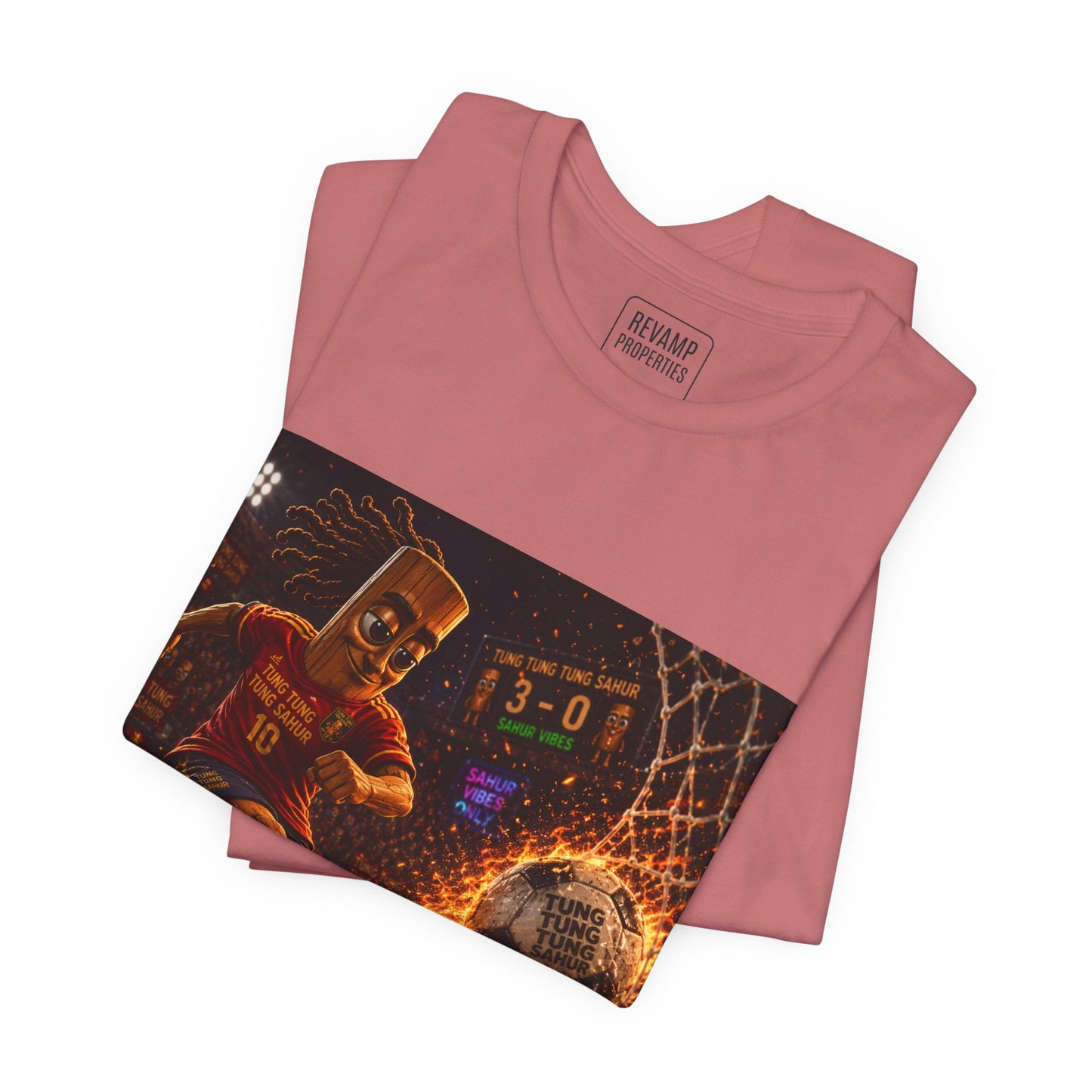 Tung Tung Tung Sahur Soccer Kick Firestorm Graphic Tee — ‘Goal’ Animated Kick Design