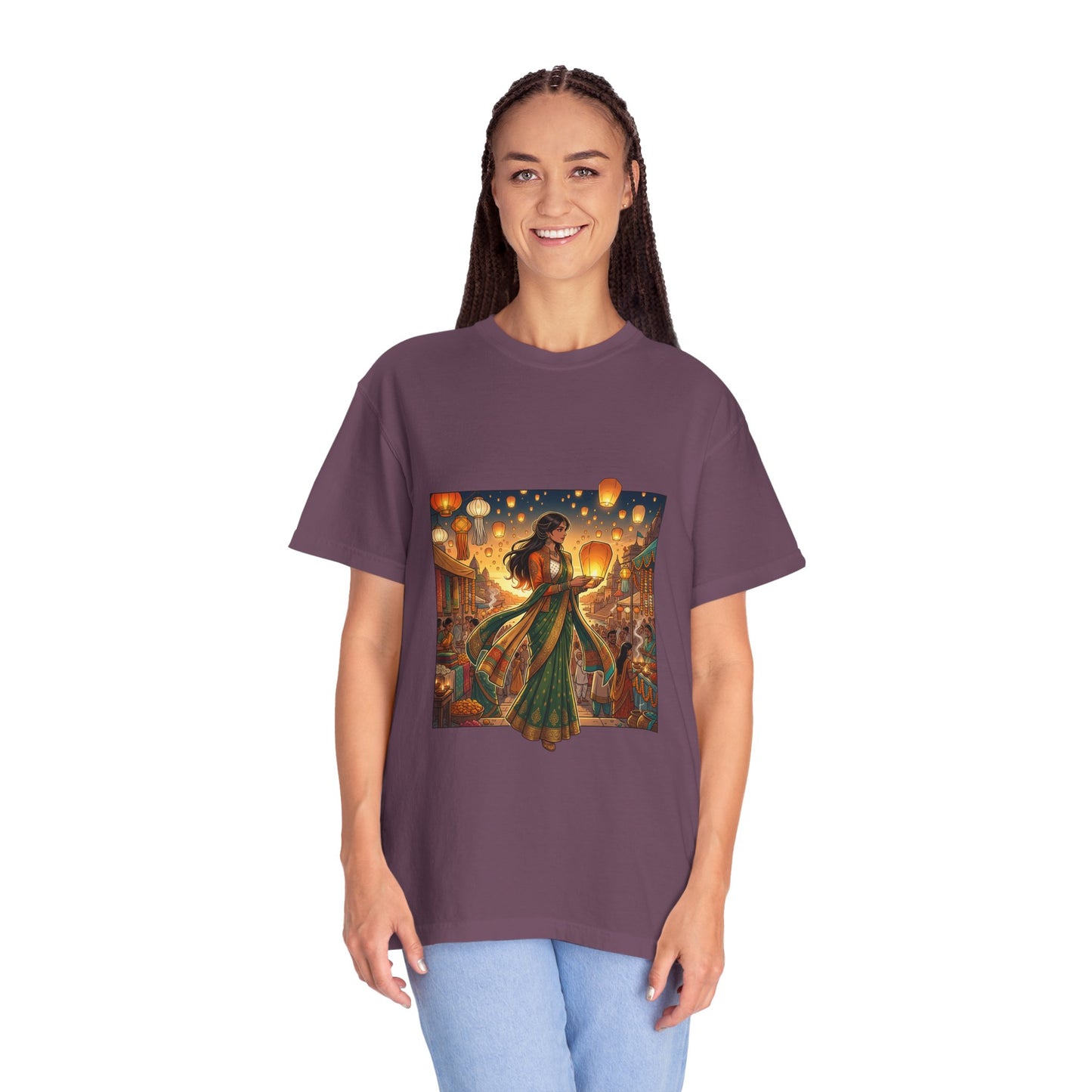 Diwali Lantern Festival T-Shirt — Indian Dancer with Floating Sky Lanterns