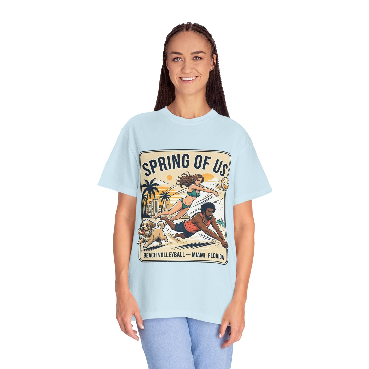 Spring of Us Beach Volleyball T-Shirt — Miami, Florida Retro Sun & Palm Tee