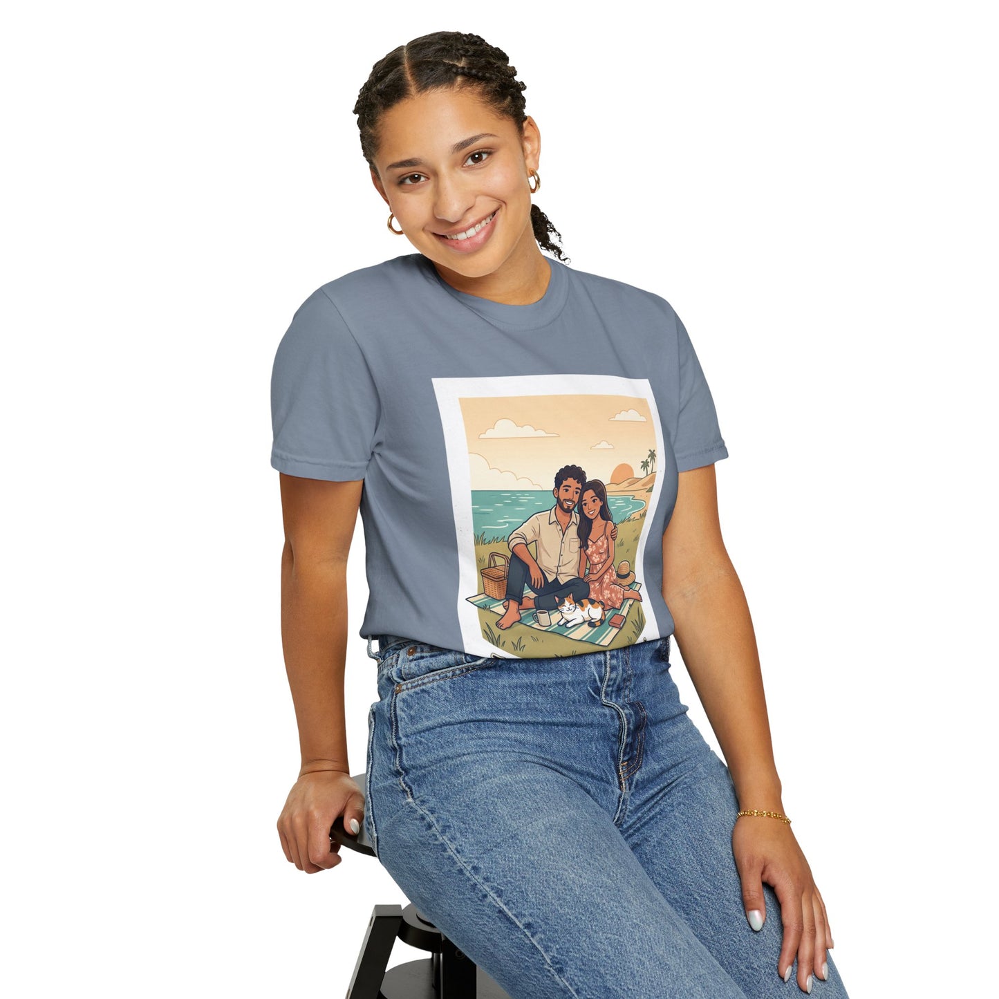 Beach Picnic Couple T‑Shirt — “The best days aren’t planned.” Relaxed Vacation Tee