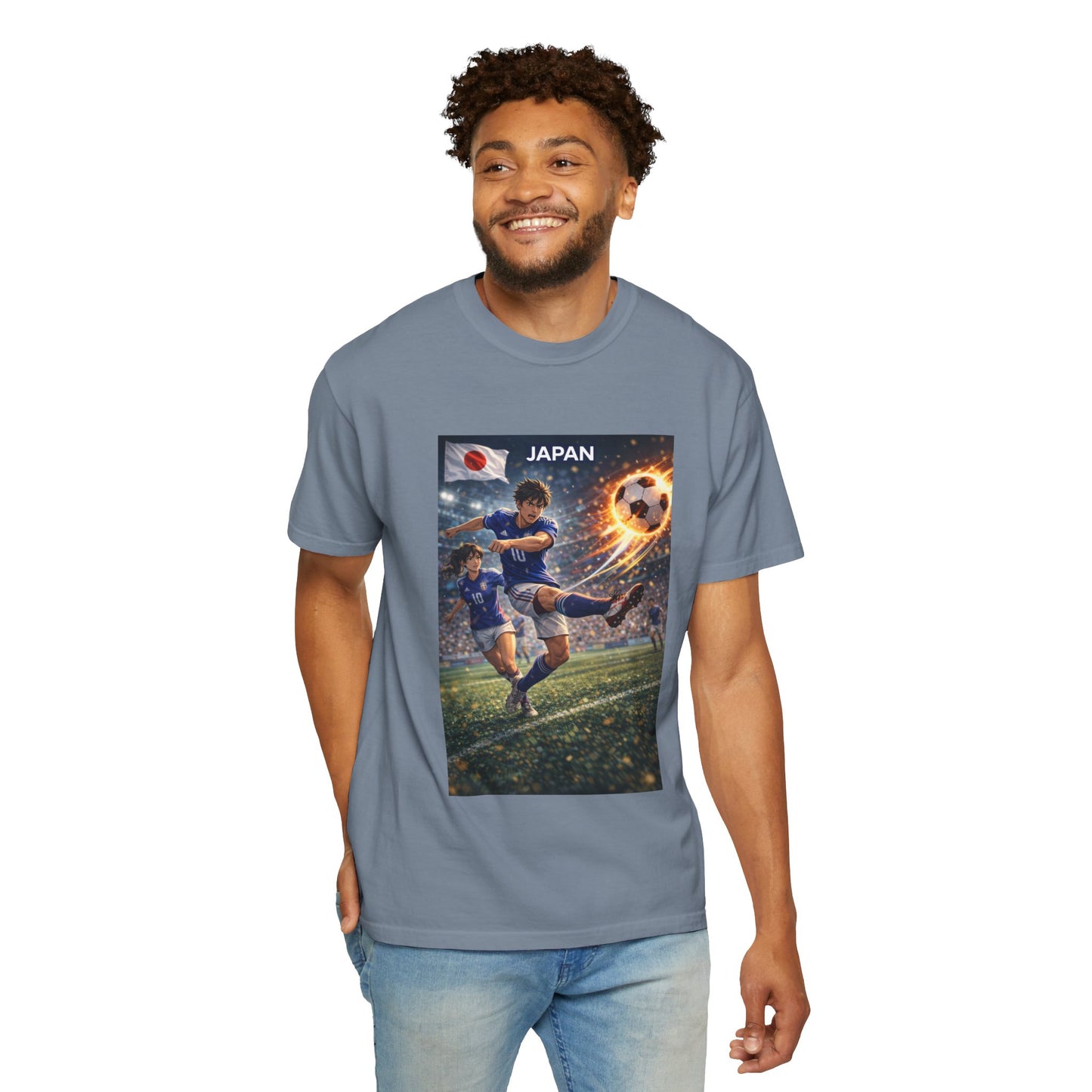 Japan Soccer Team Graphic T‑Shirt — Dynamic Football Players Design