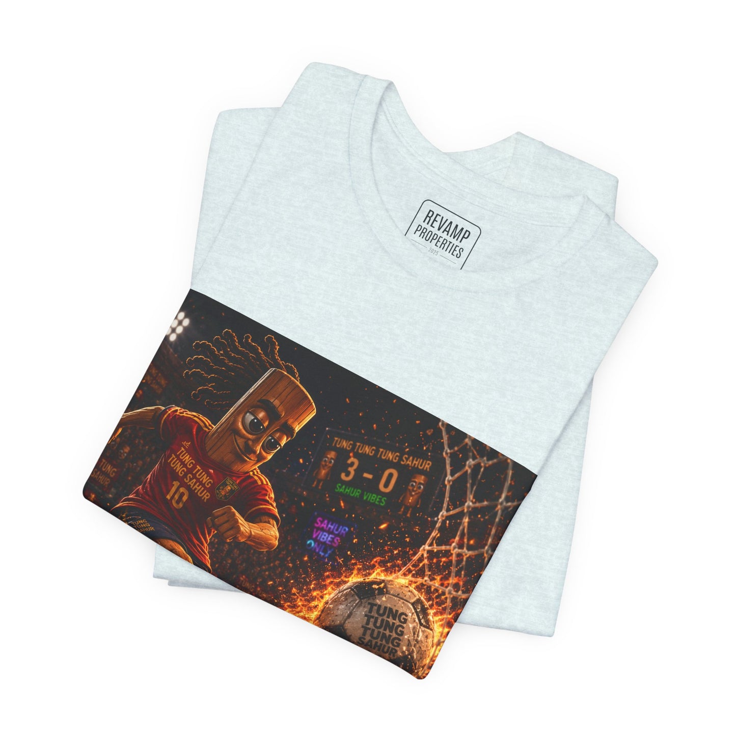 Tung Tung Tung Sahur Soccer Kick Firestorm Graphic Tee — ‘Goal’ Animated Kick Design