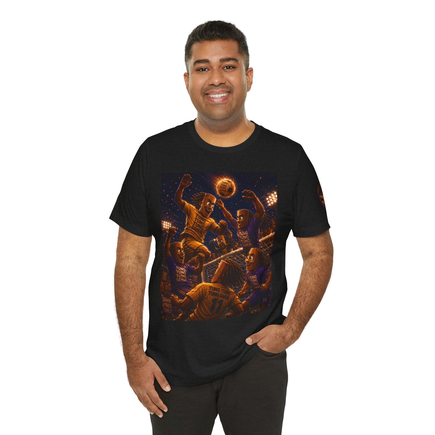 Tung Tung Tung Sahur Header Goal Soccer Action Graphic Tee — Team Court Night Design